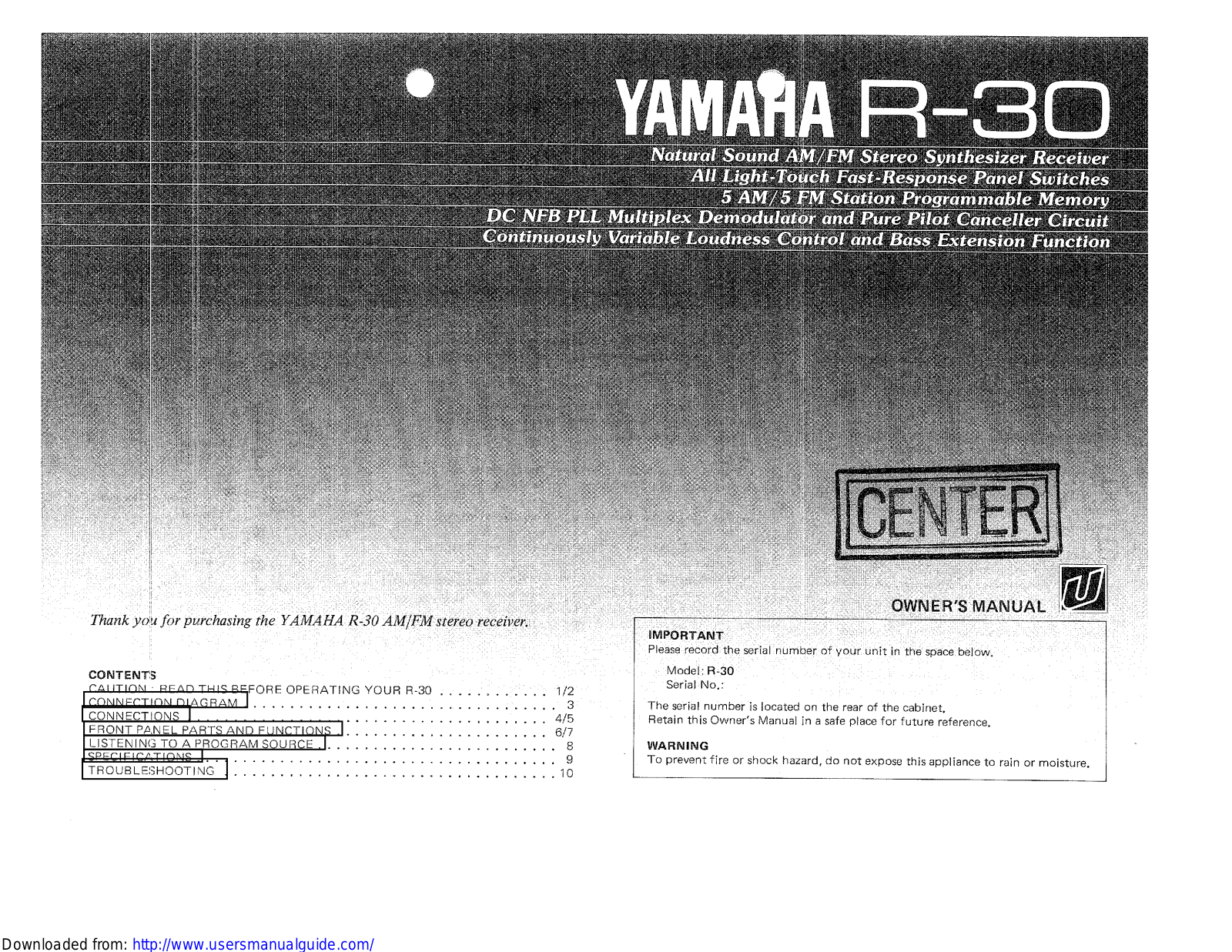 Yamaha Audio R-30 User Manual