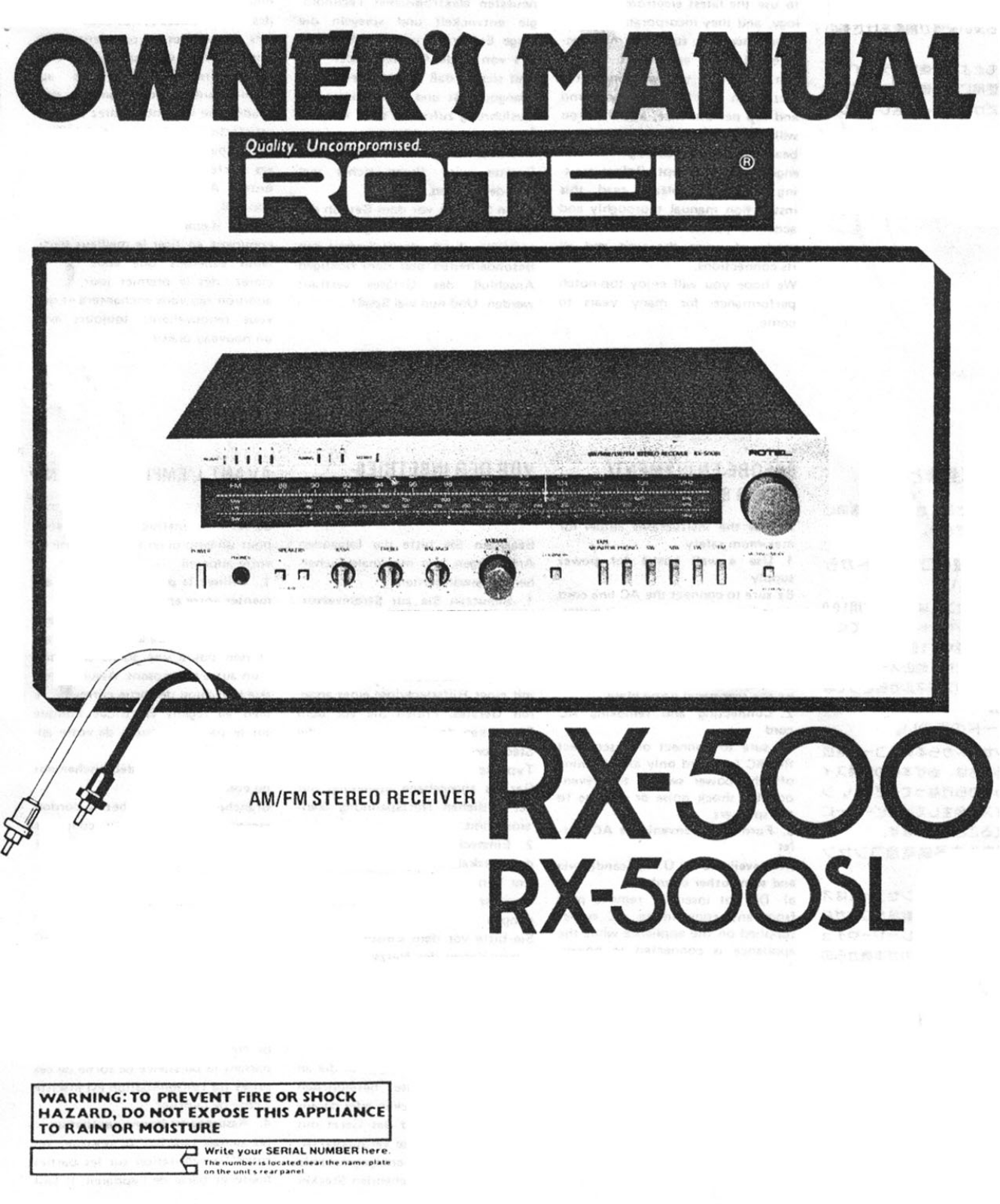 Rotel RX-500, RX-500-SL Owners manual