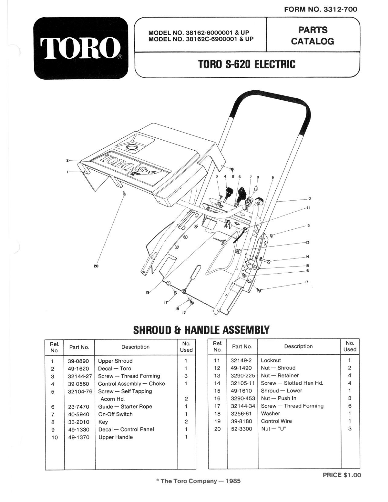 Toro 38162C Parts Catalogue