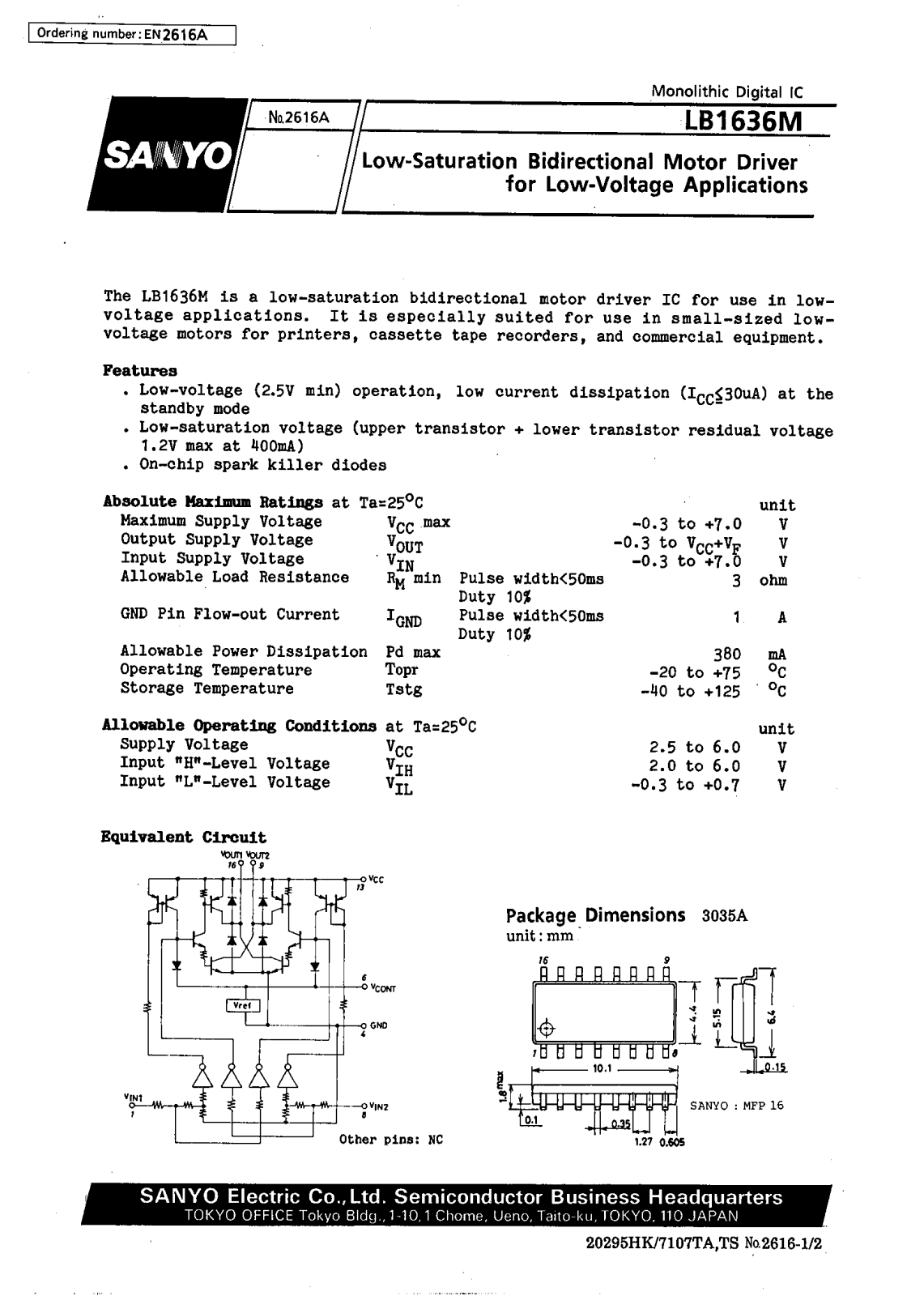 Datasheet LB1636M Datasheet (SANYO) - ManualMachine.com