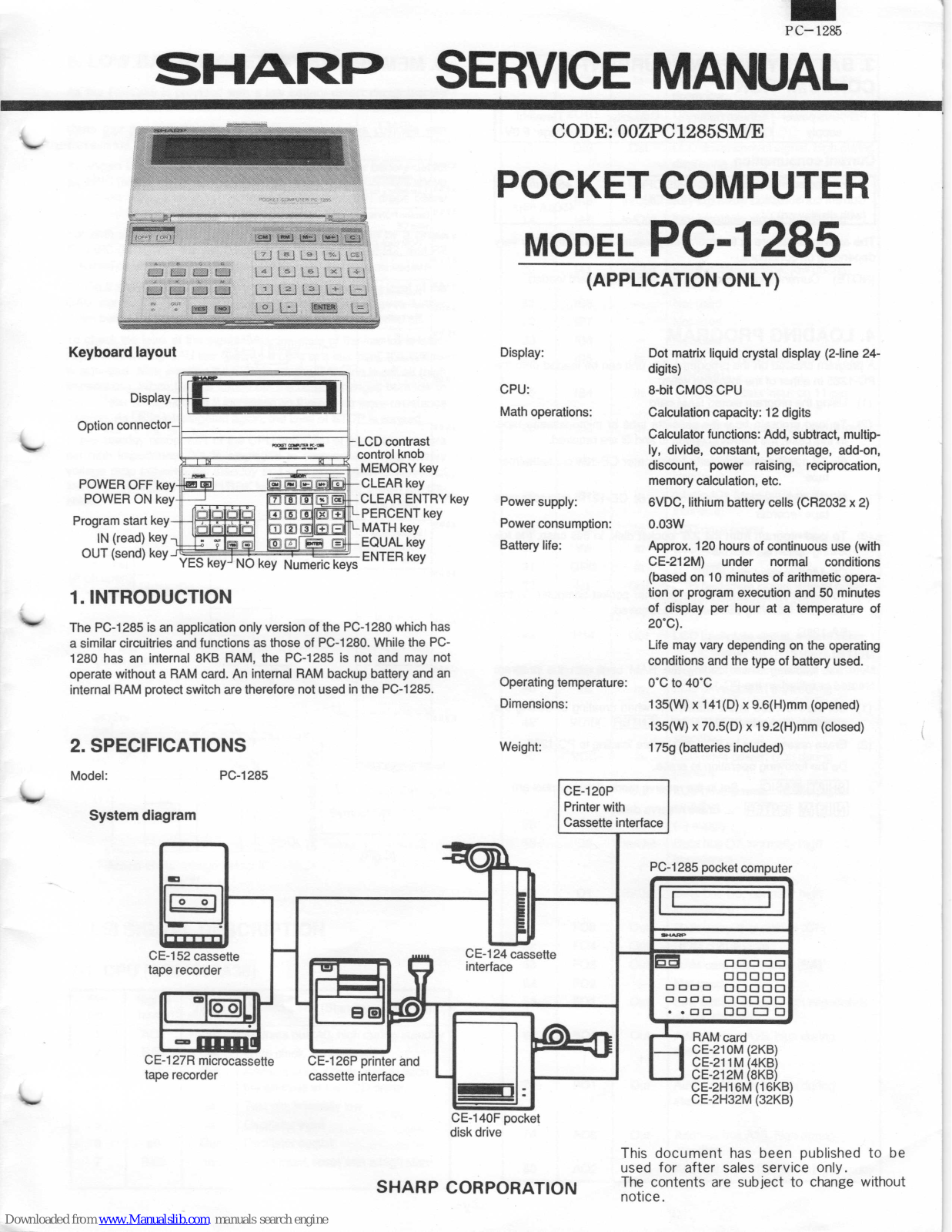 Sharp PC-1285 Service Man - ManualMachine.com