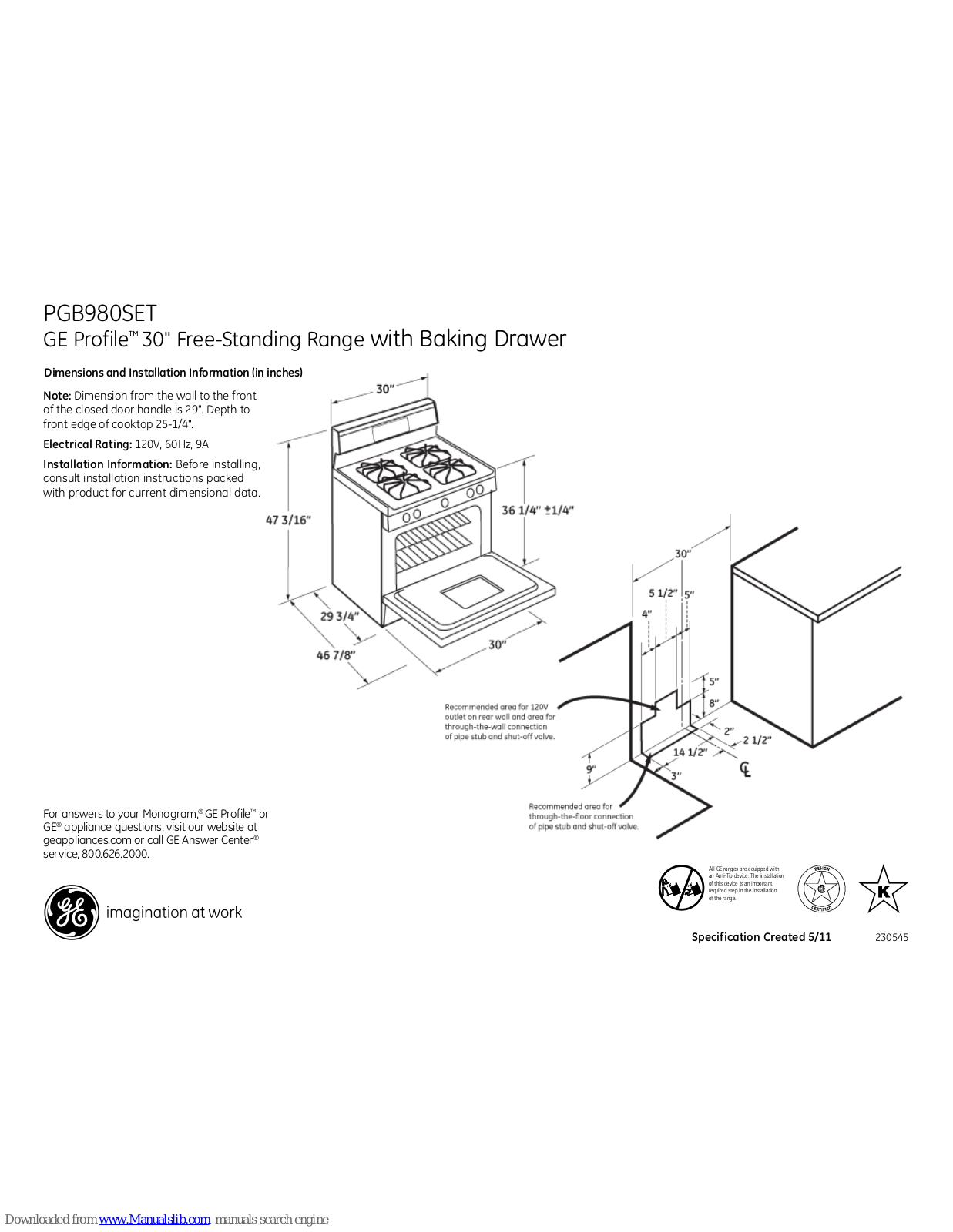 GE Profile PGB980SETSS Dimensions And Installation Information