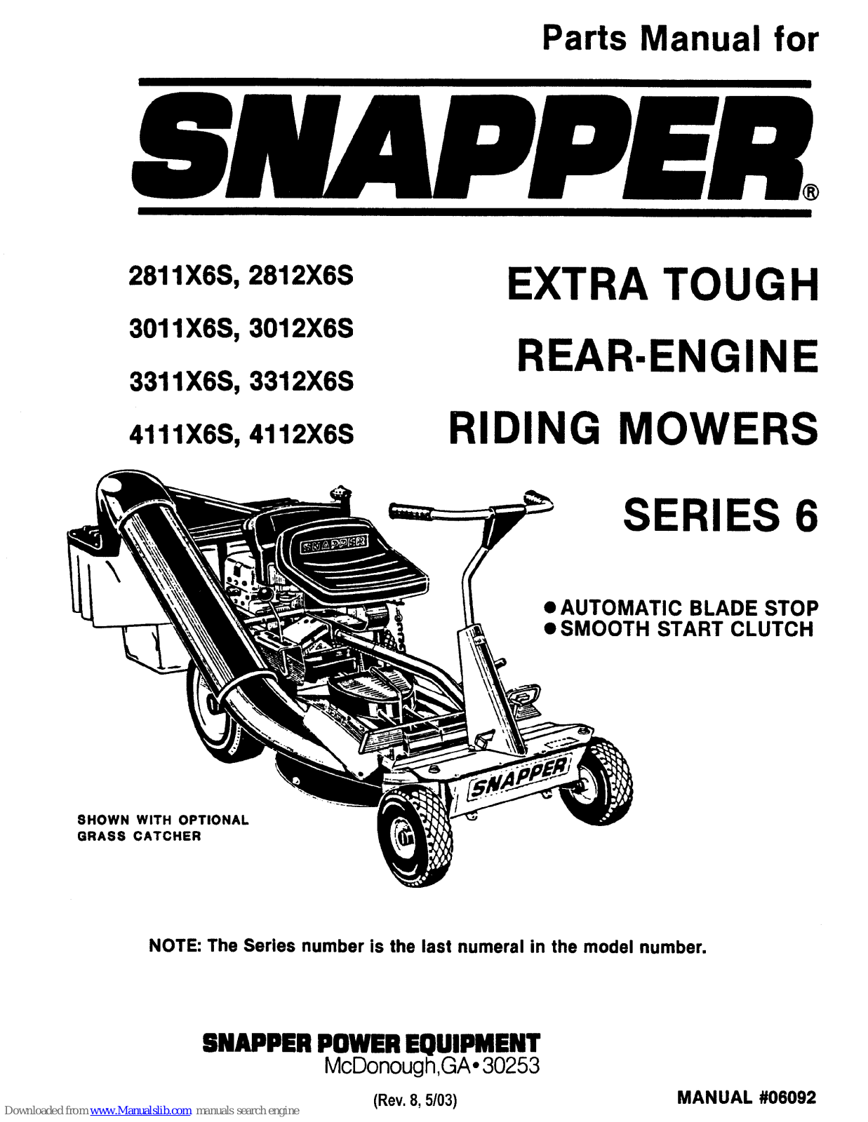 Snapper 2812X6S, 3011X6S, 3012X6S, 3311X6S, 3312X6S Parts Manual