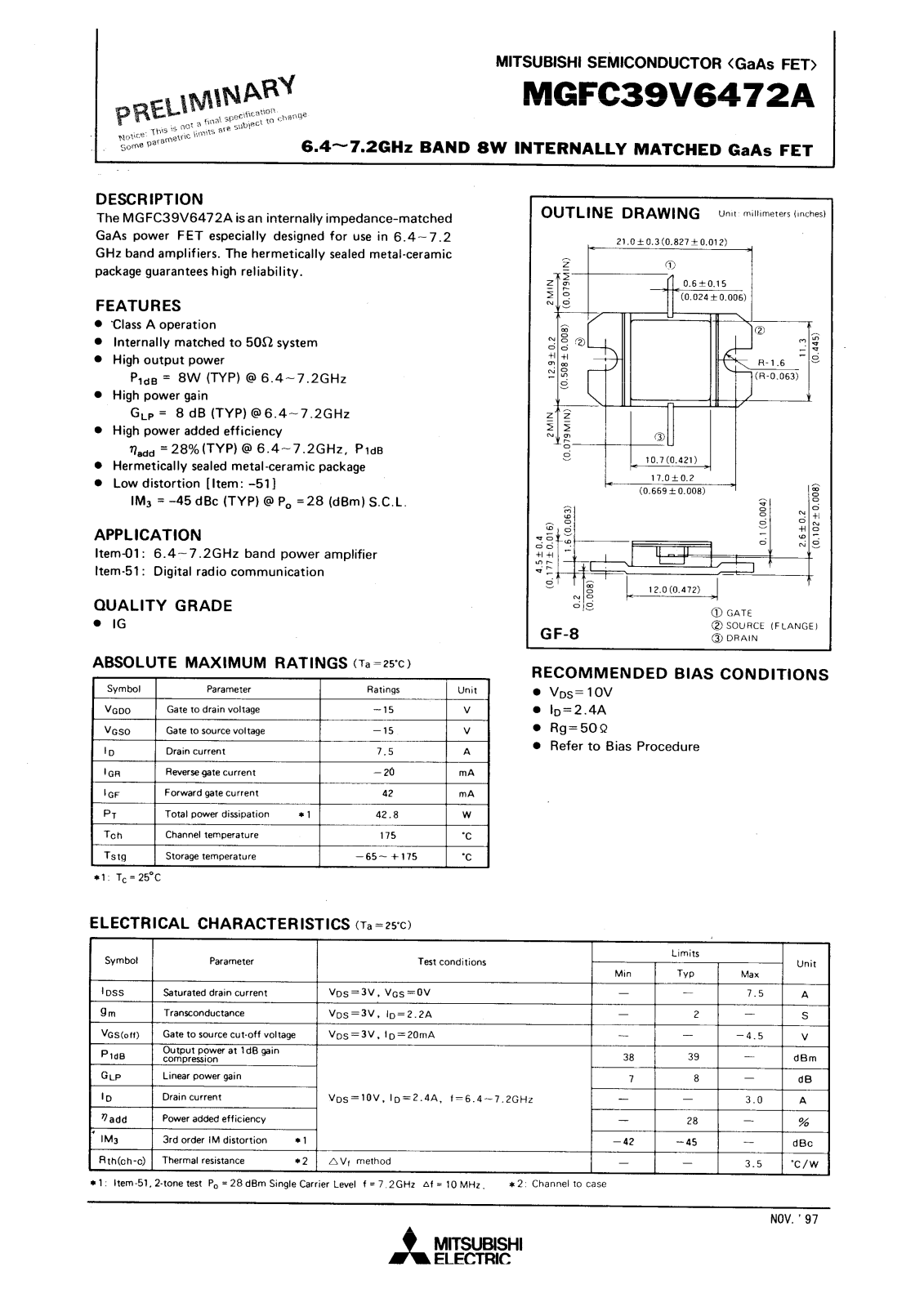 Mitsubishi MGFC39V6472A Datasheet