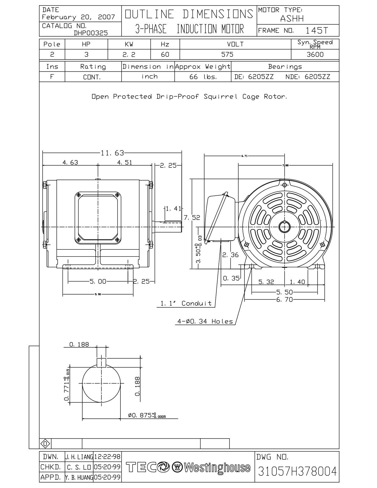 Datasheet DHP00325 Reference Drawing (Teco) - ManualMachine.com