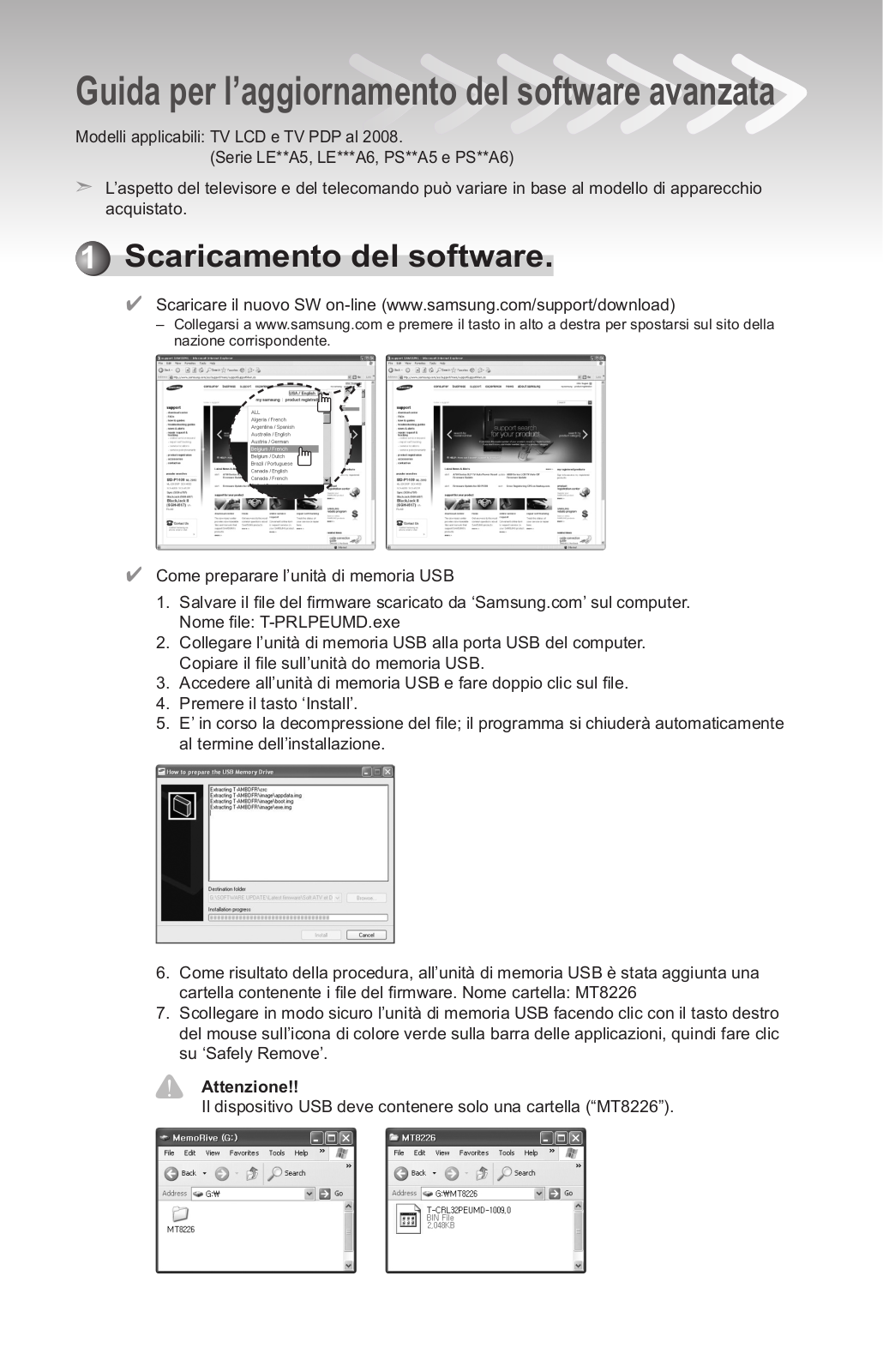 Samsung LE40A616, LE46A550, LE40A550, LE32A558, LE52A656 FIRMWARE UPDATE INSTRUCTION