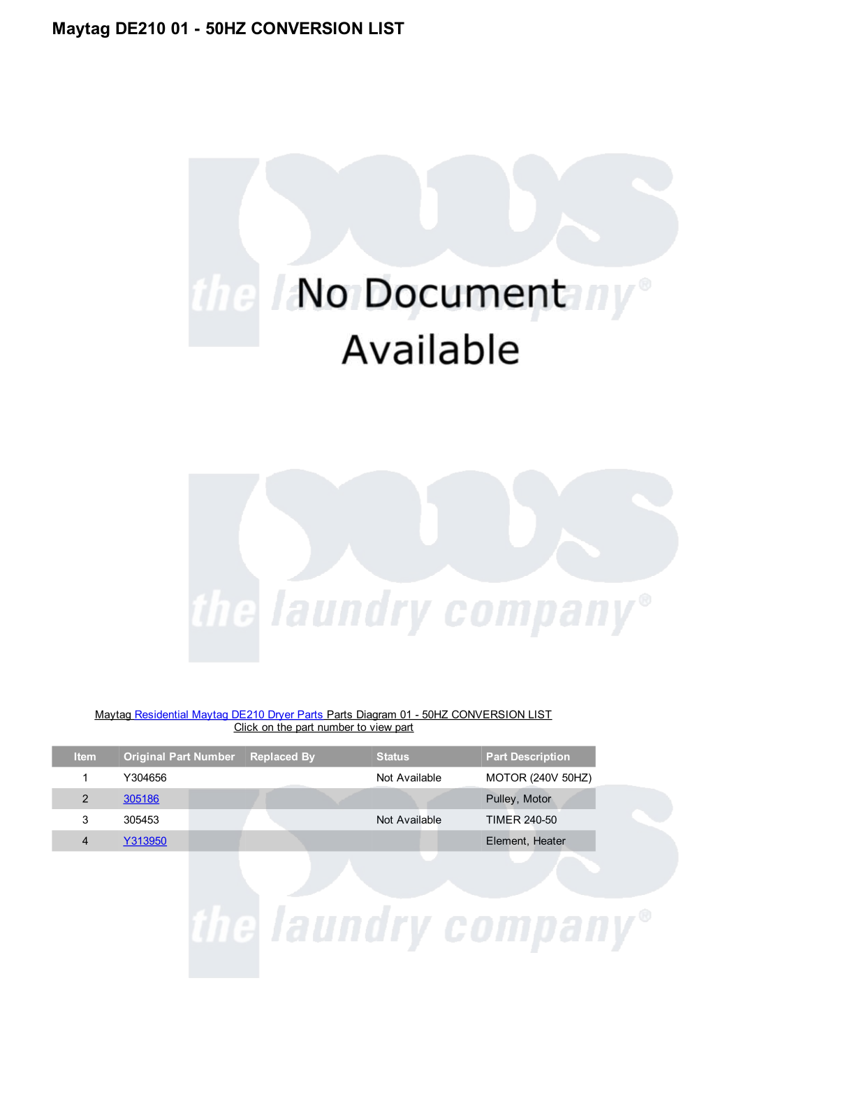 Maytag DE210 Parts Diagram