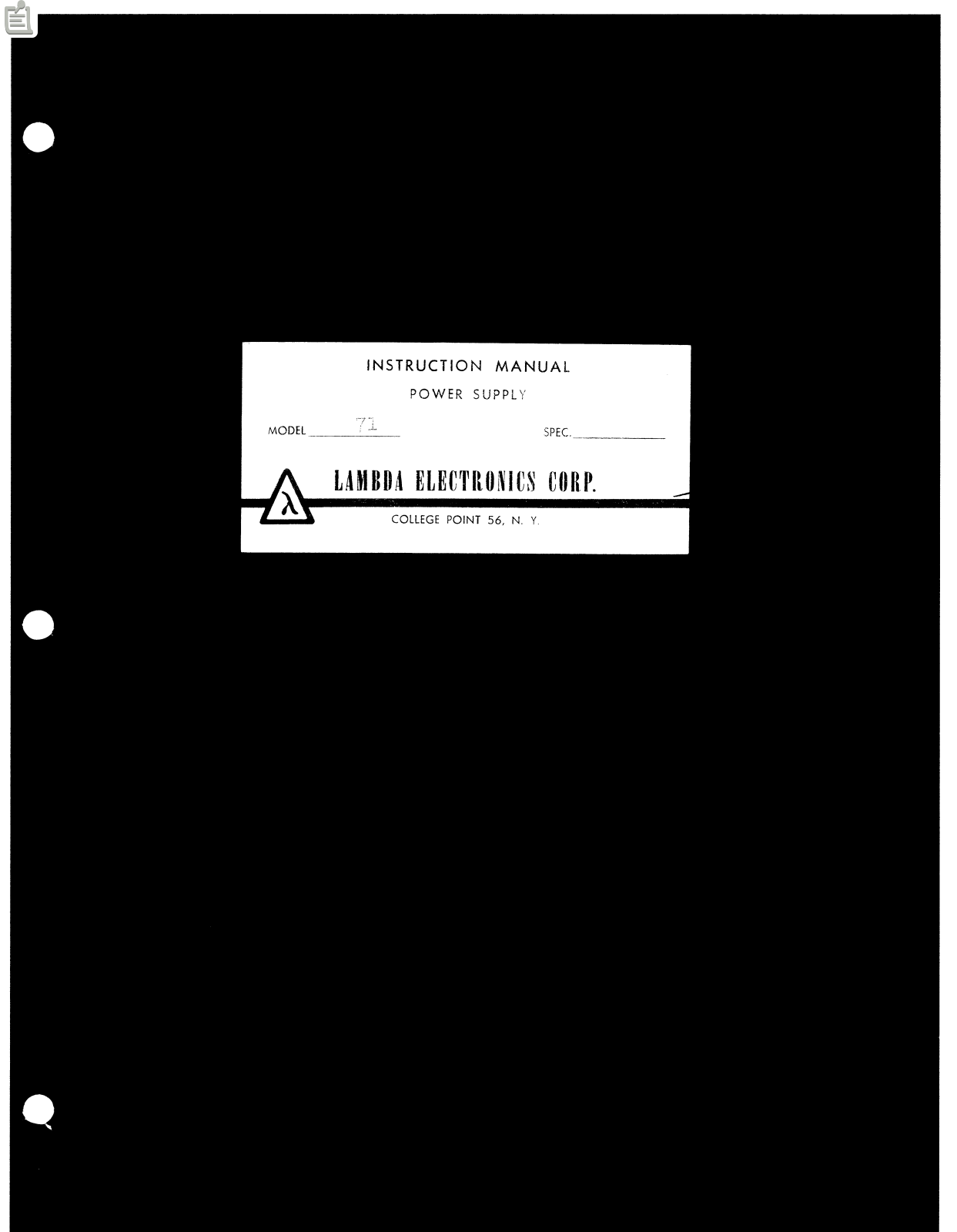 Lambda Electronics 71 Instruction Manual