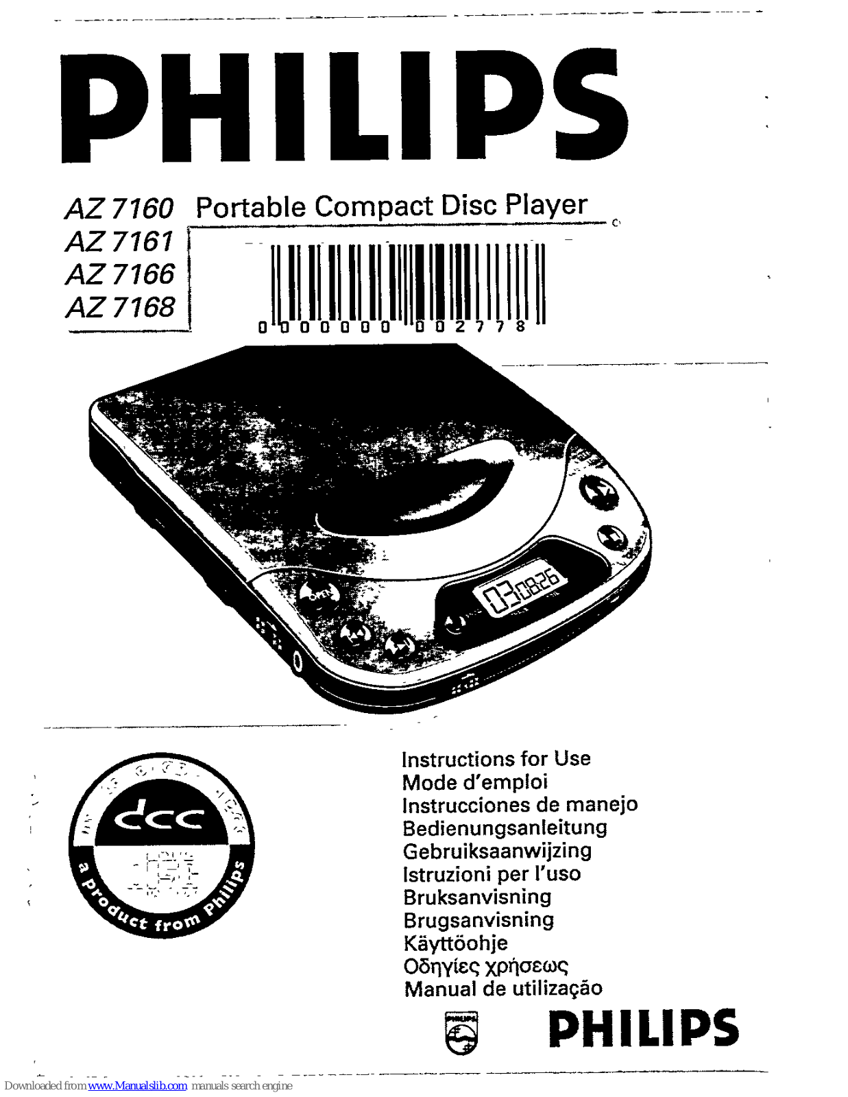 Philips AZ7166 - Cd Portable, AZ7168 - Cd Portable, AZ 7160, AZ 7161, AZ 7166 Instructions For Use Manual