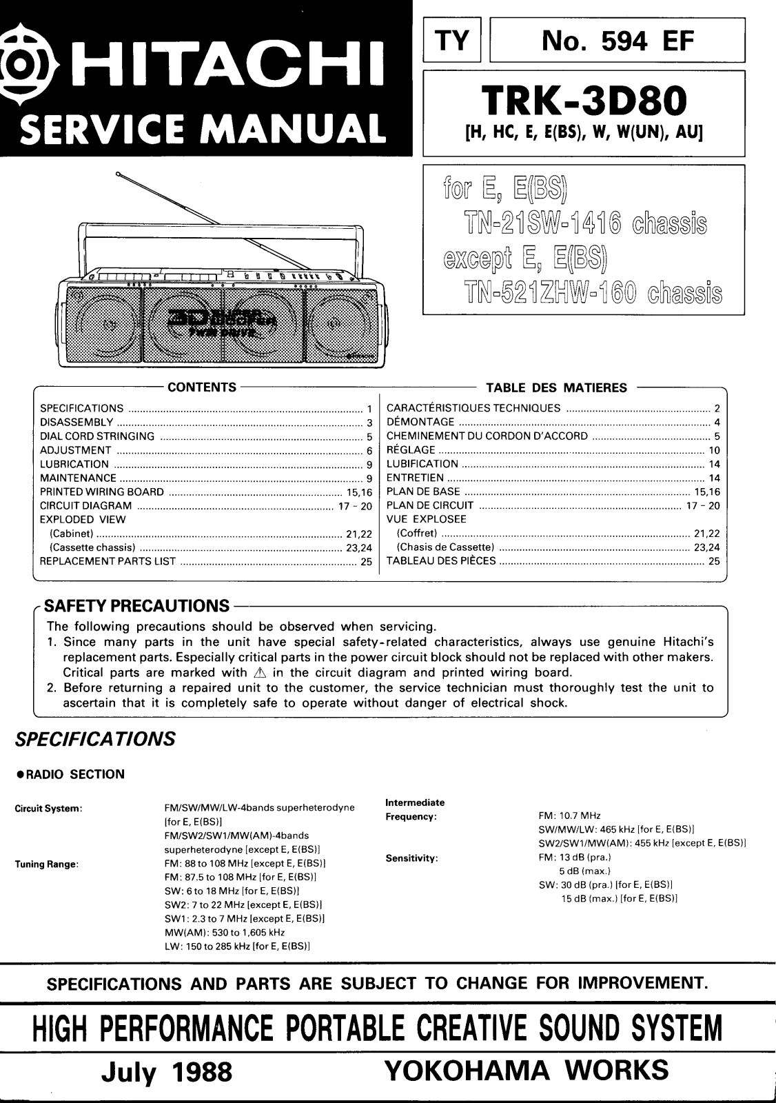 Hitachi TRK-3-D-80 Service Manual