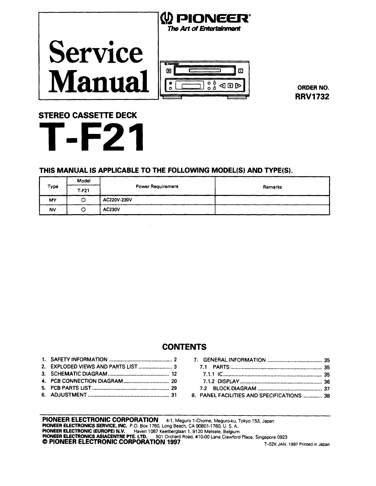 Pioneer TF-21 Service manual