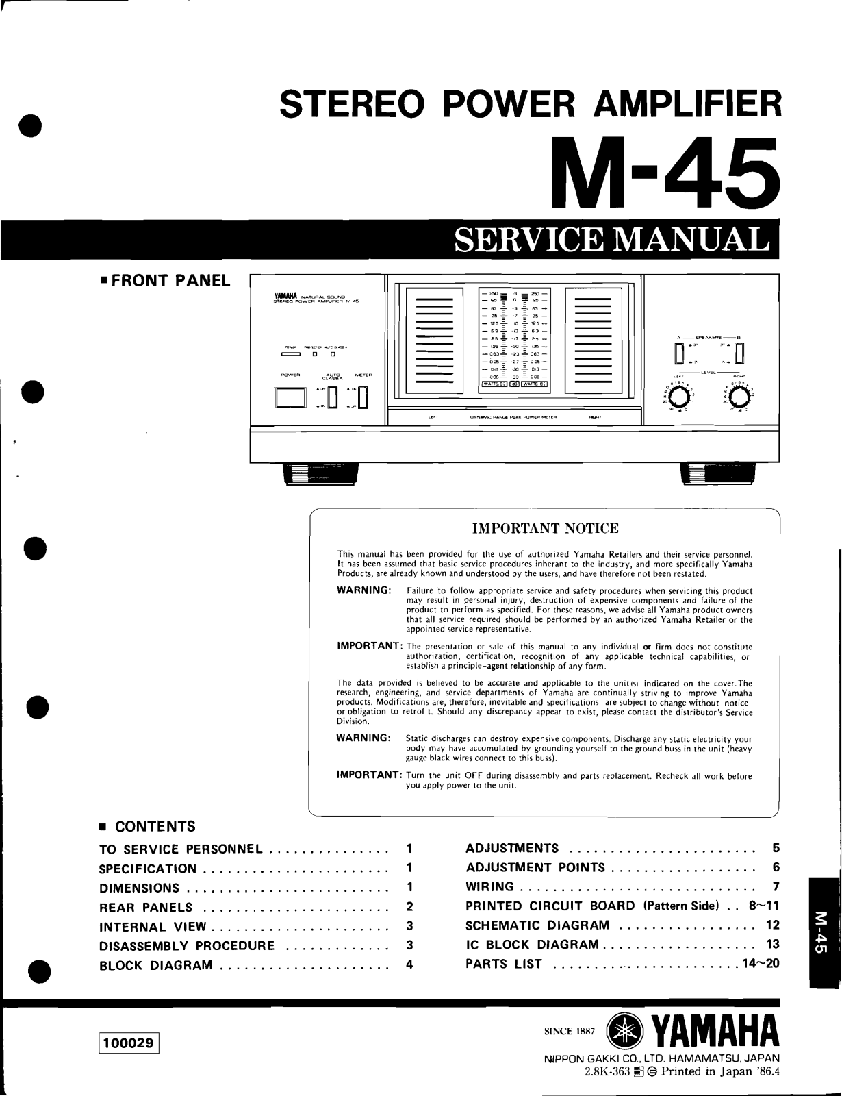 Yamaha M45 Service Manual