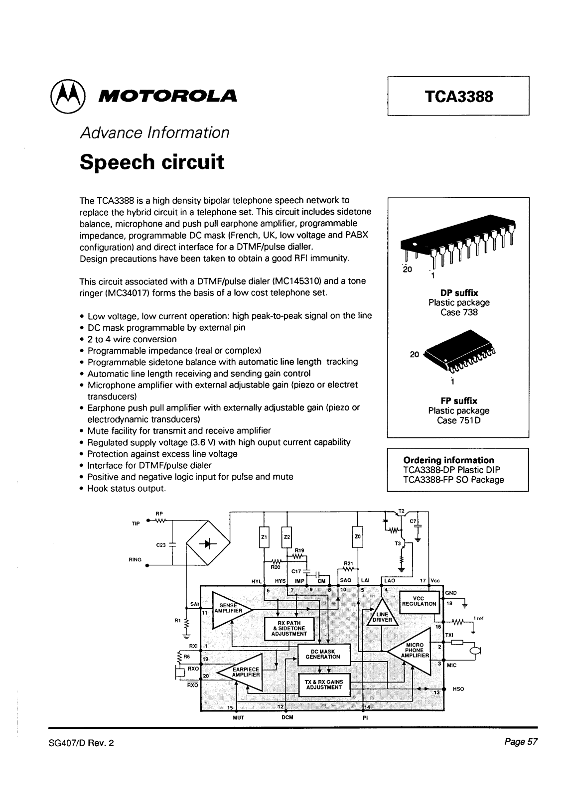 Motorola TCA3388-FP, TCA3388-DP Datasheet