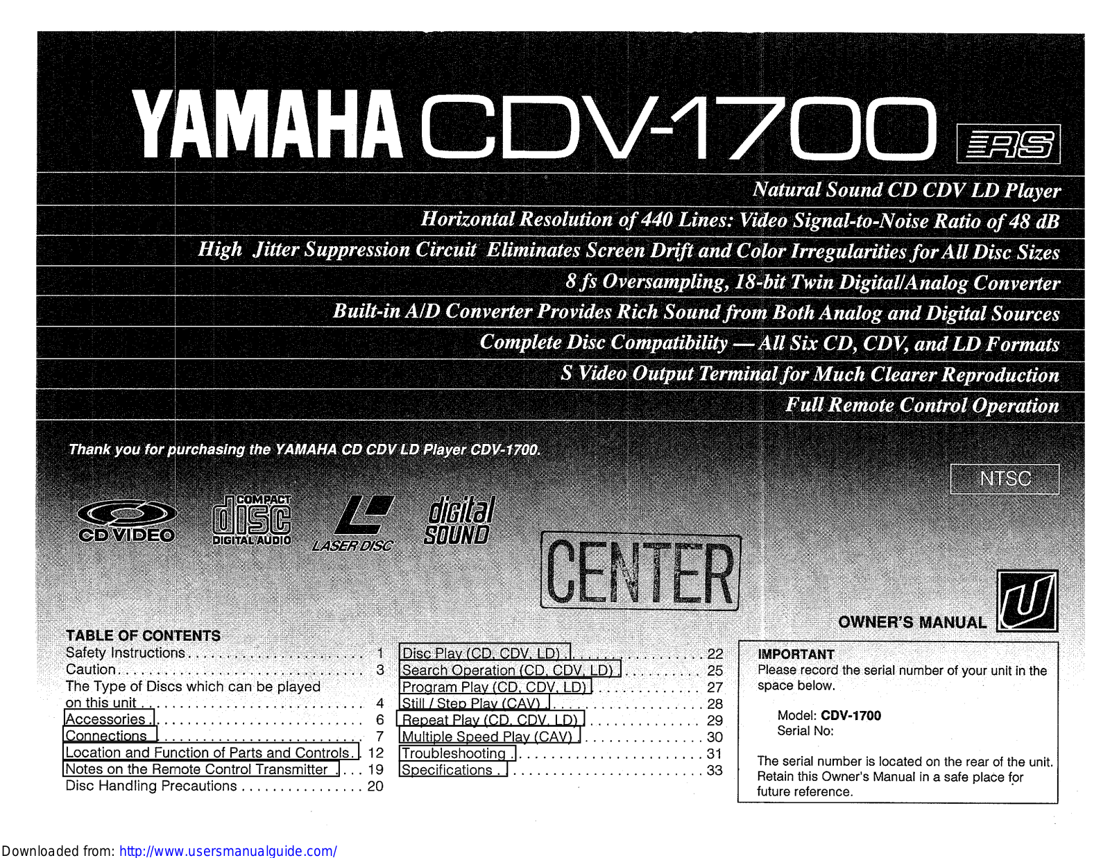 Yamaha Audio CDV-1700 User Manual