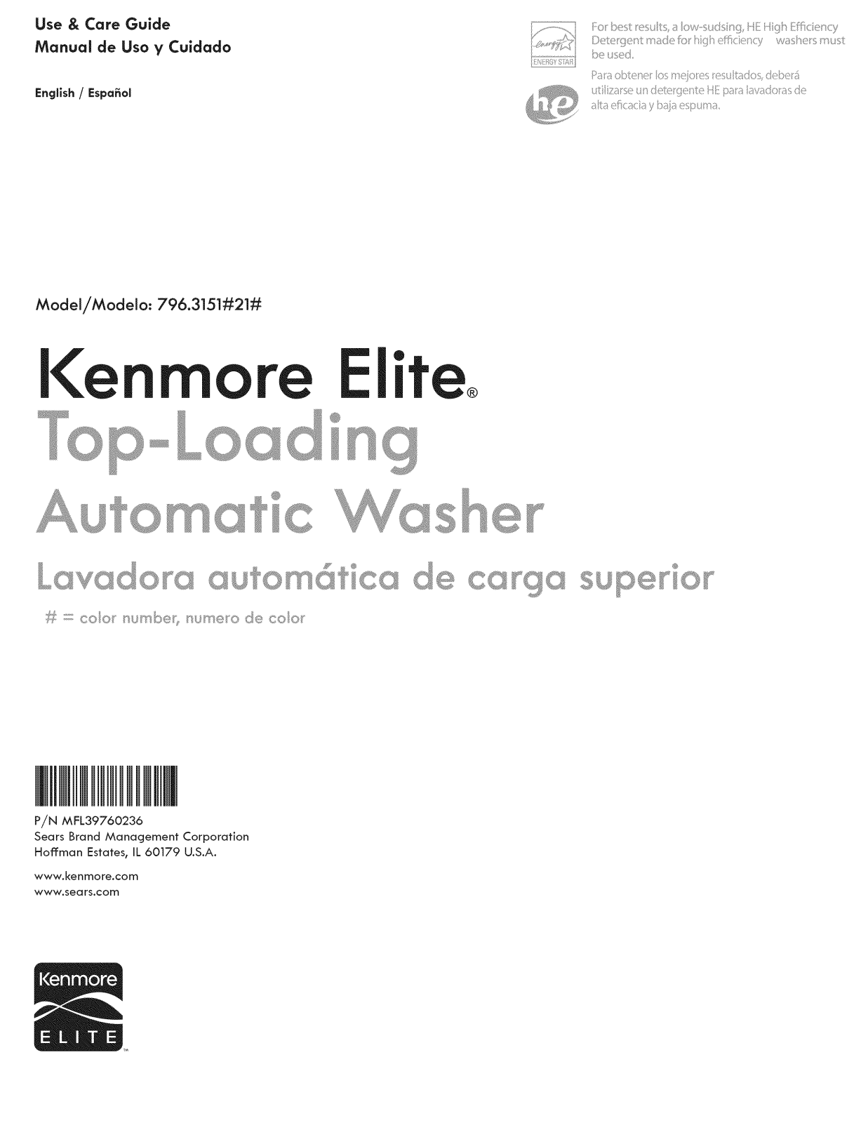 Kenmore Elite 79631513211, 79631513210, 79631512211 Owner’s Manual