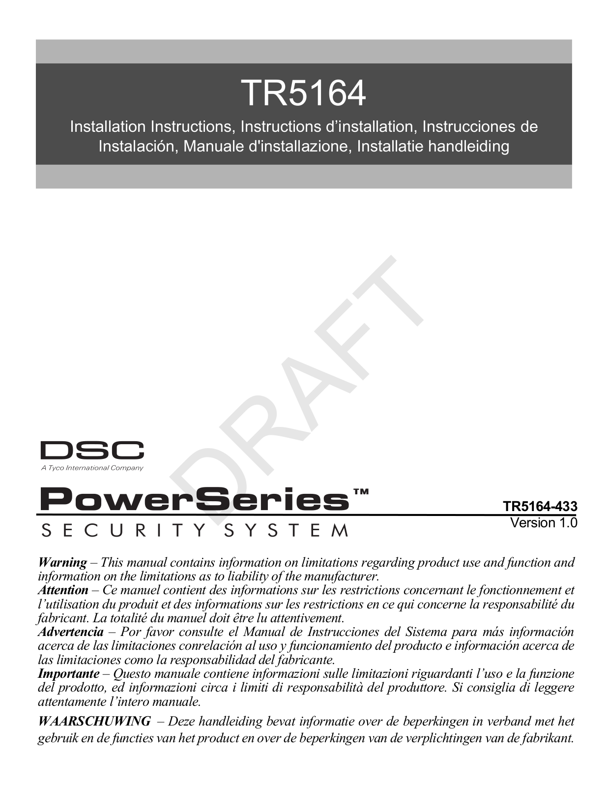 Tyco Safety Canada 12TR5164 User Manual