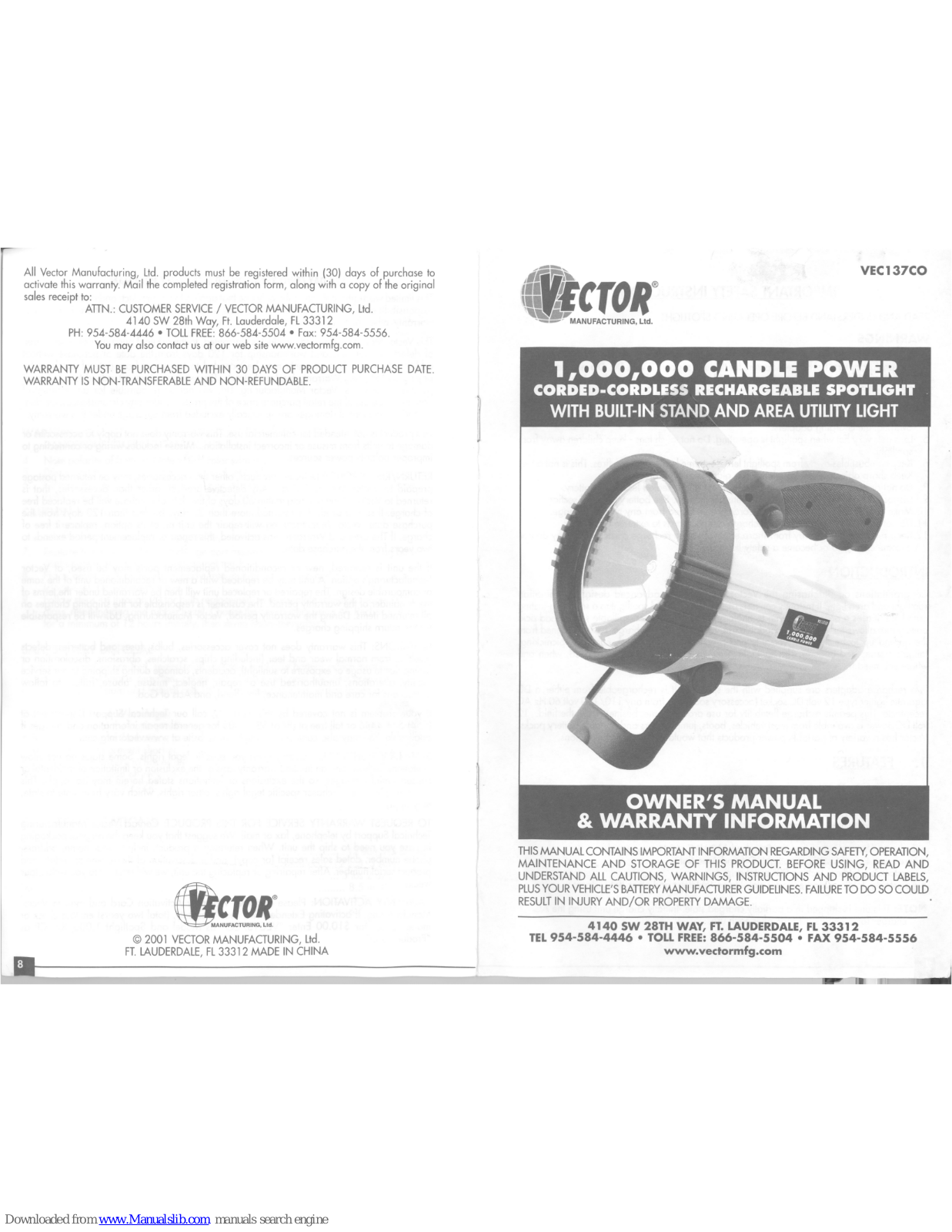 Vector Vec137CO Owner's Manual