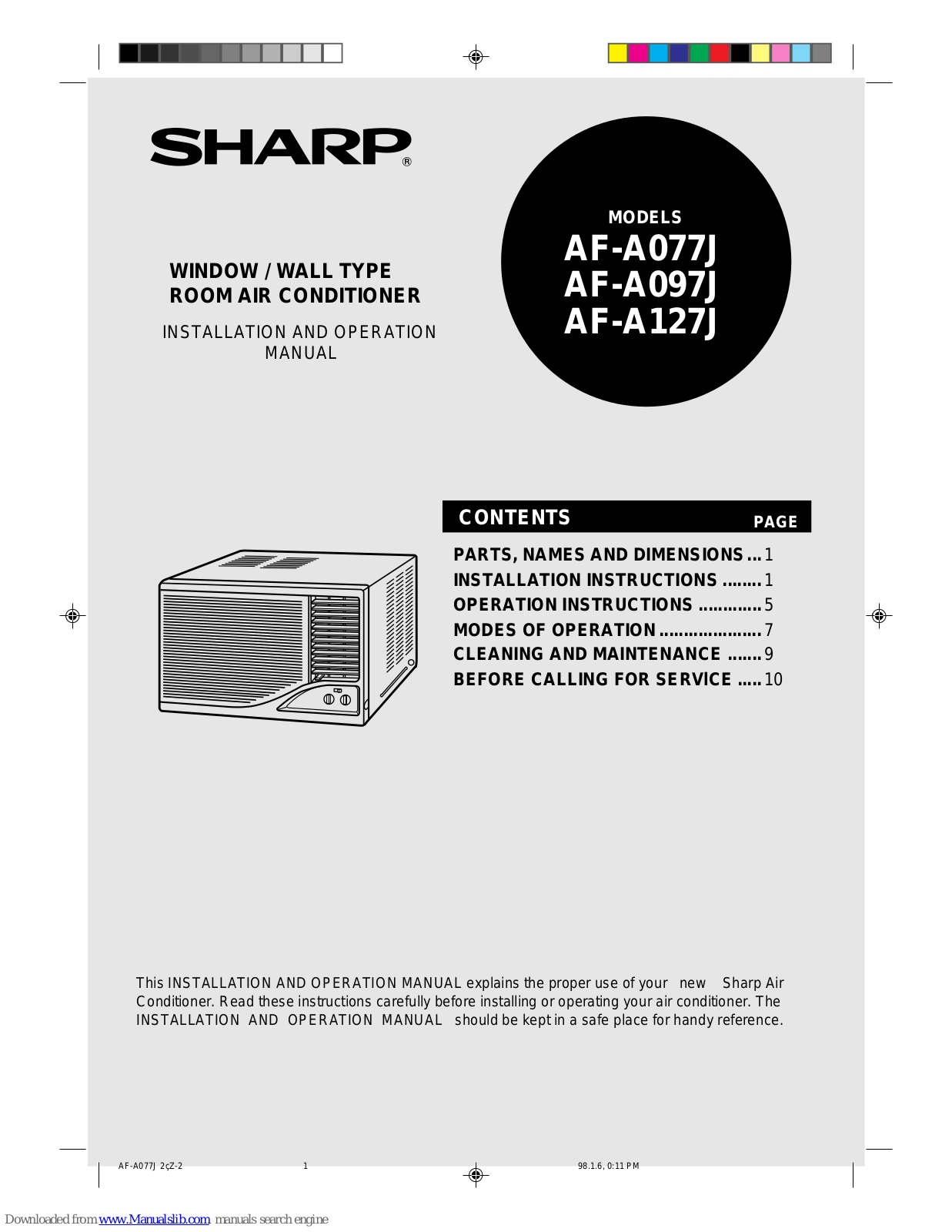 Sharp AF-A077J,AF-A127J,AF-A097J Operation Manual