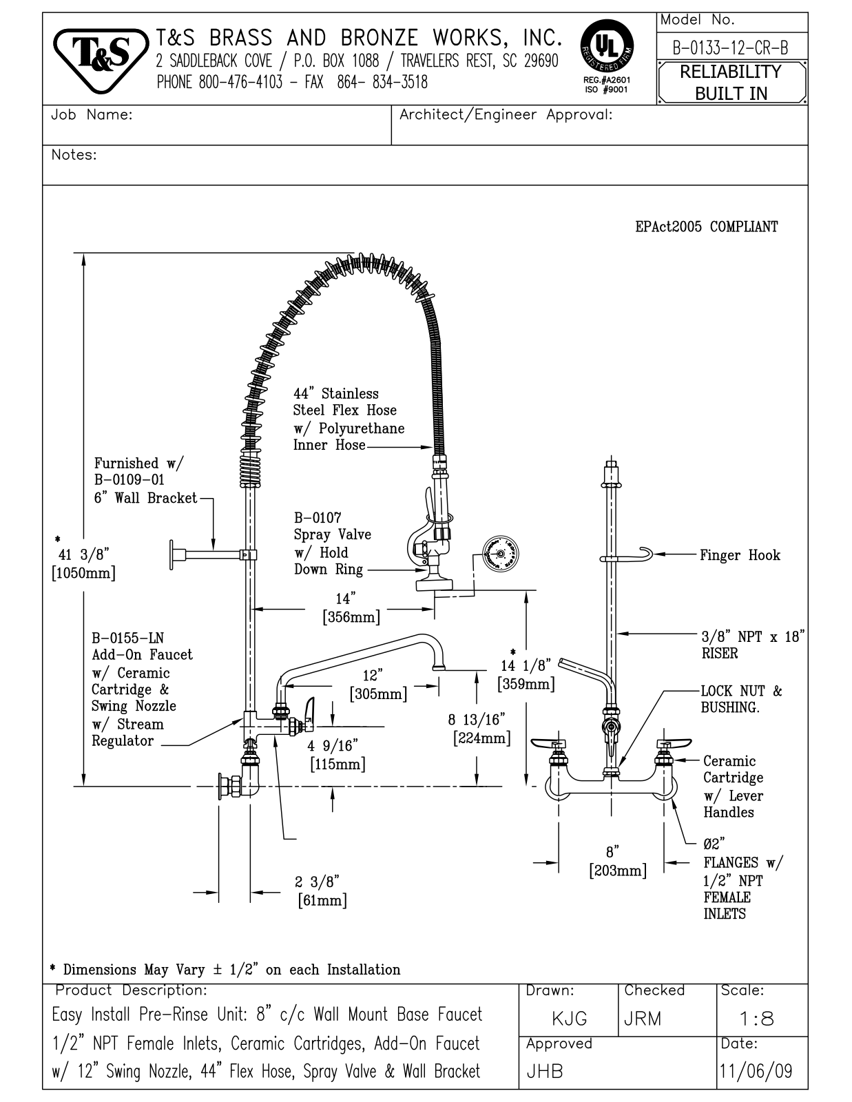 T & S Brass & Bronze Works B-0133-12-CR-B General Manual