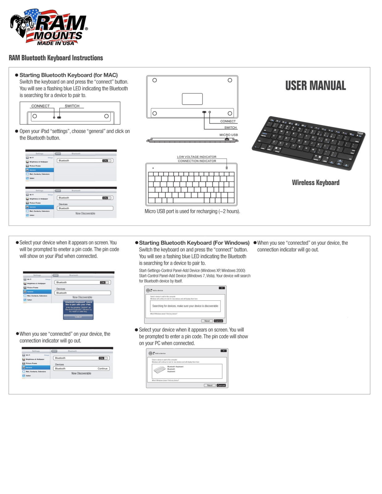 RAM Mount Bluetooth Keyboard User Manual - ManualMachine.com