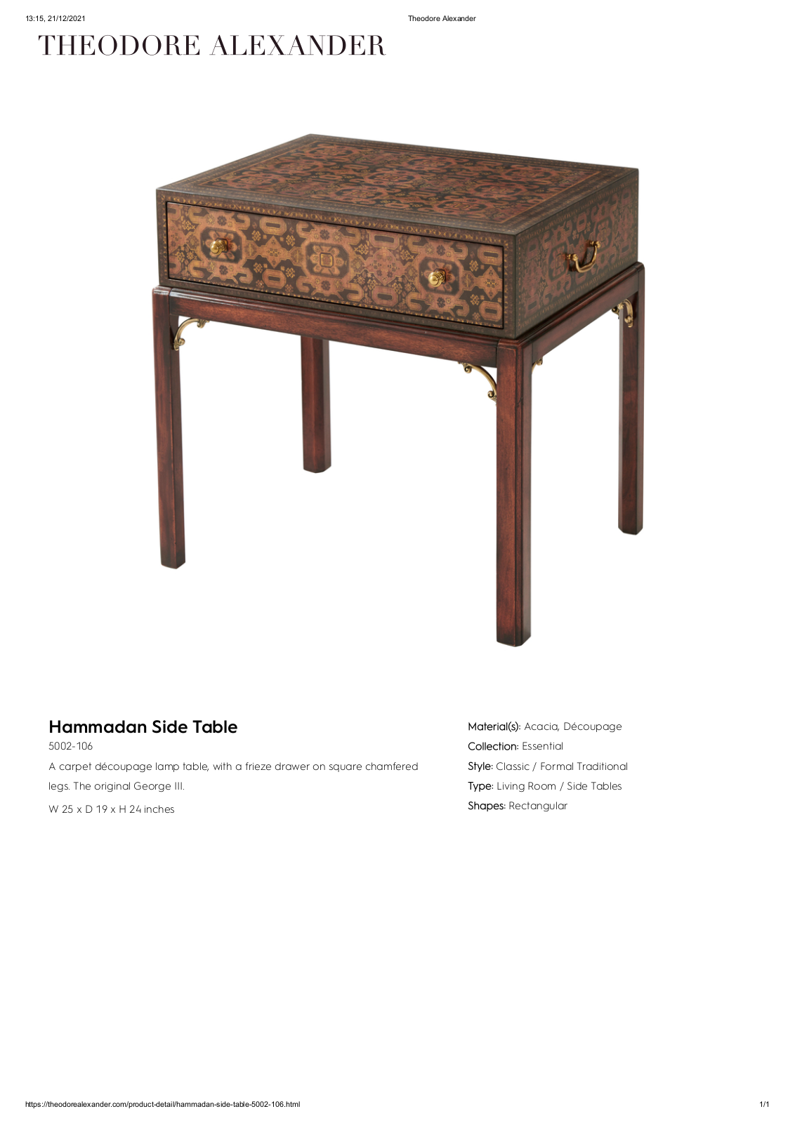 Theodore Alexander FPLJ1106 Specifications - ManualMachine.com