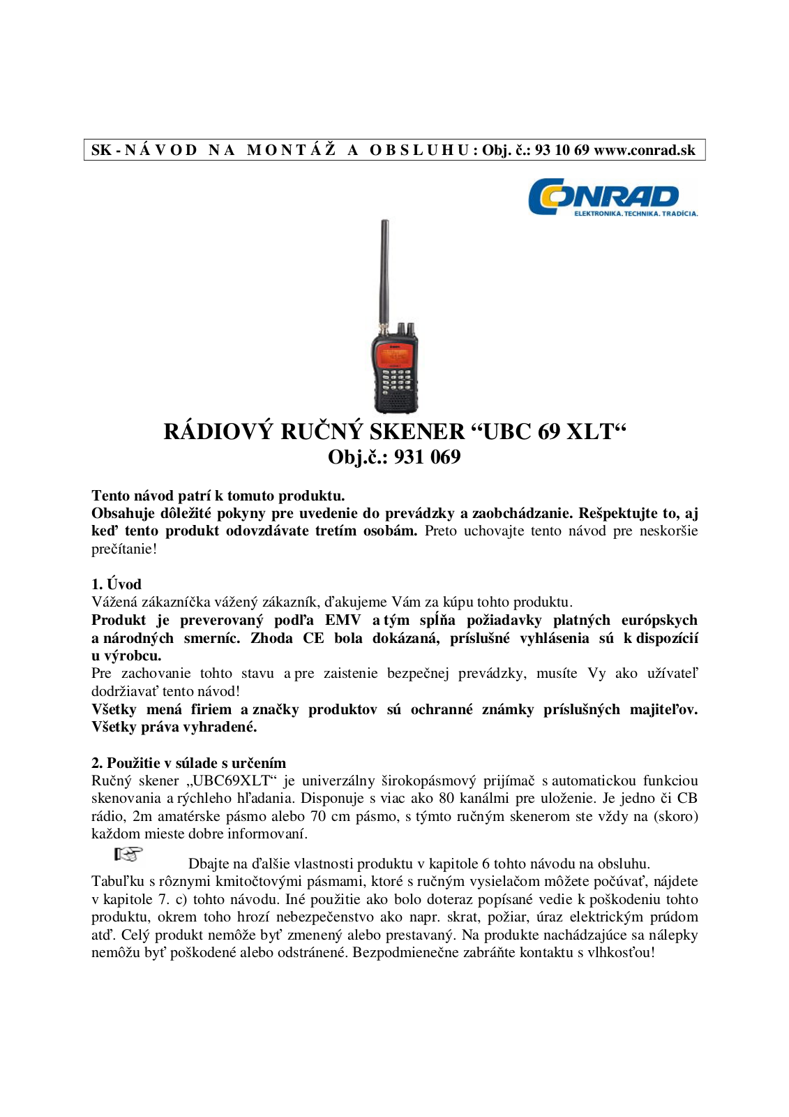 Uniden UBC69XLT User guide