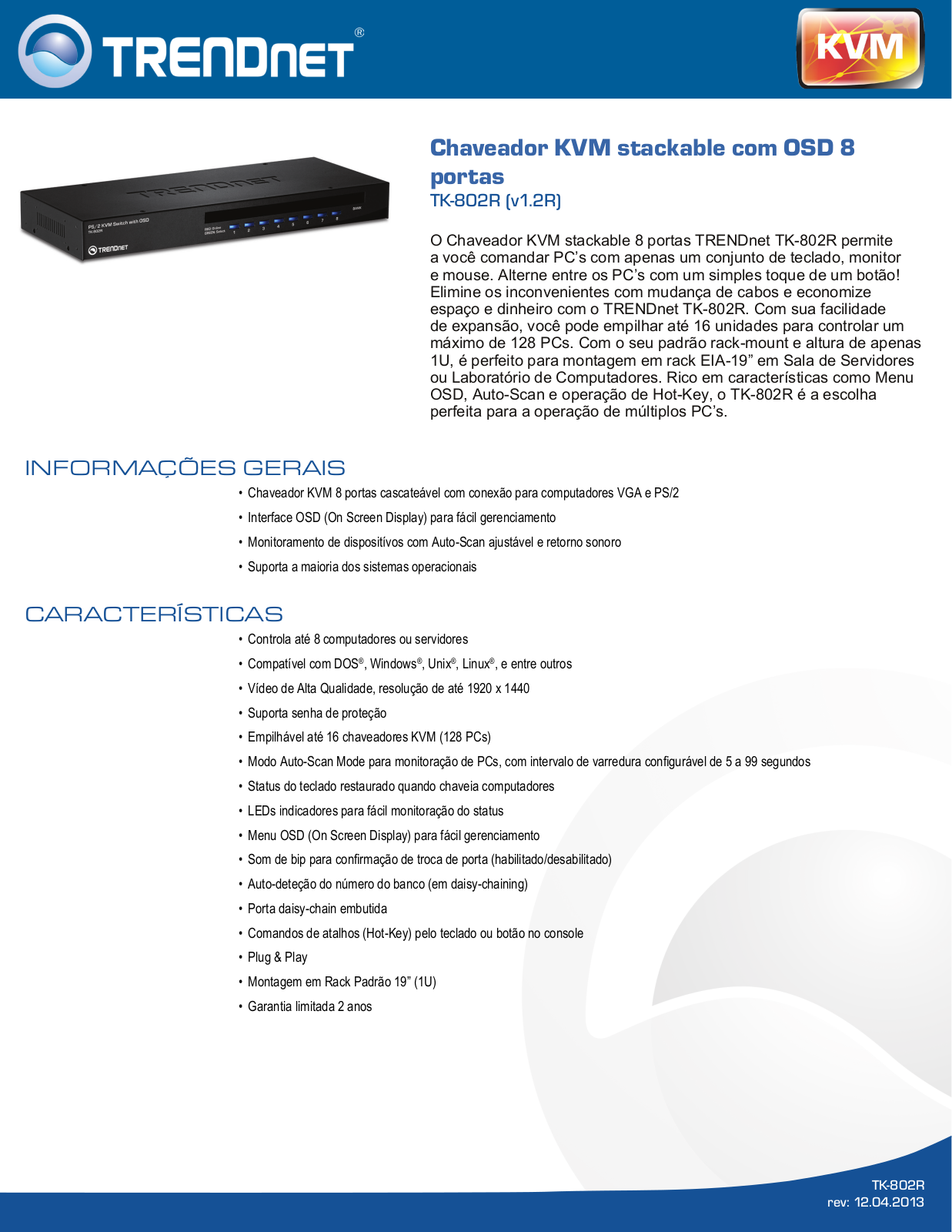 Trendnet TK-802R Datasheet