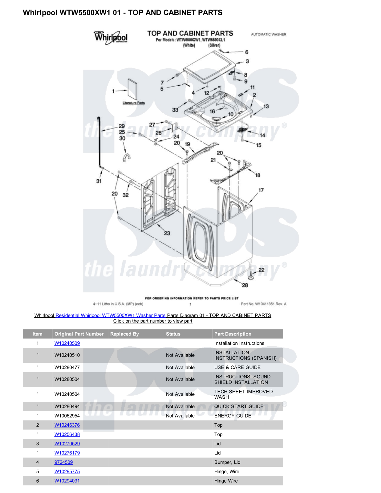 Whirlpool WTW5500XW1 Parts Diagram