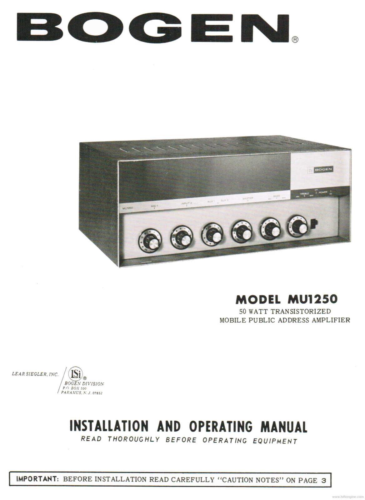 Bogen MU1250 Schematic