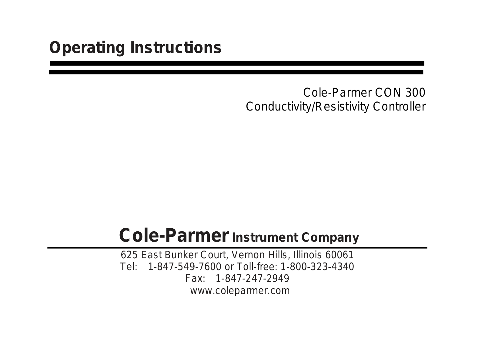 Cole-Parmer CON 300 Instruction Manual