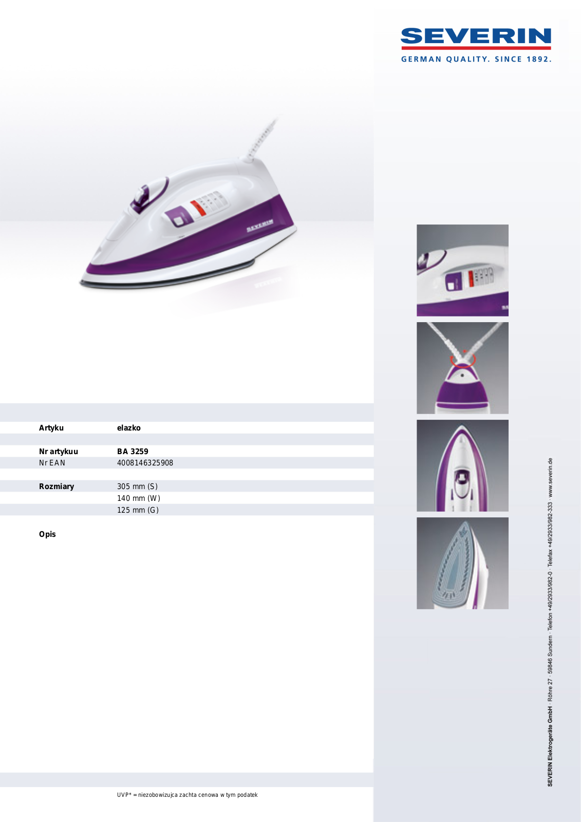 Severin BA 3259 DATASHEET