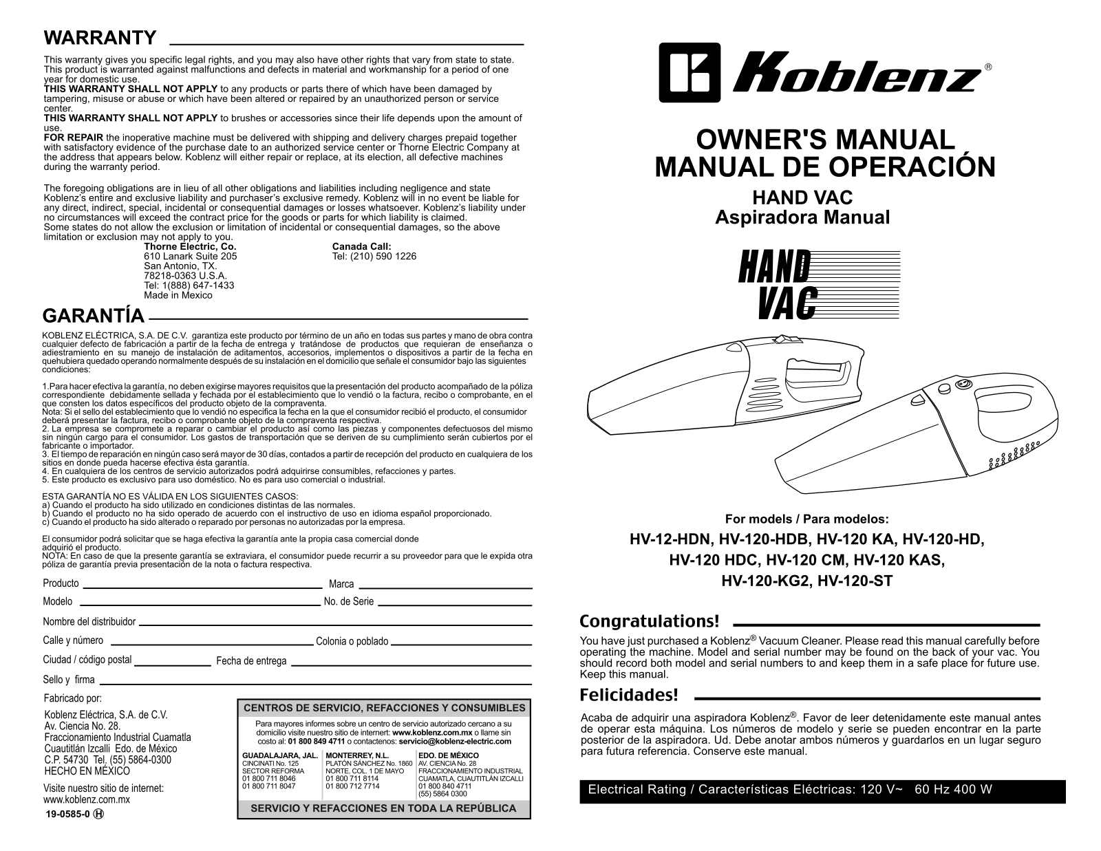 Koblenz HV-120 KA User Manual