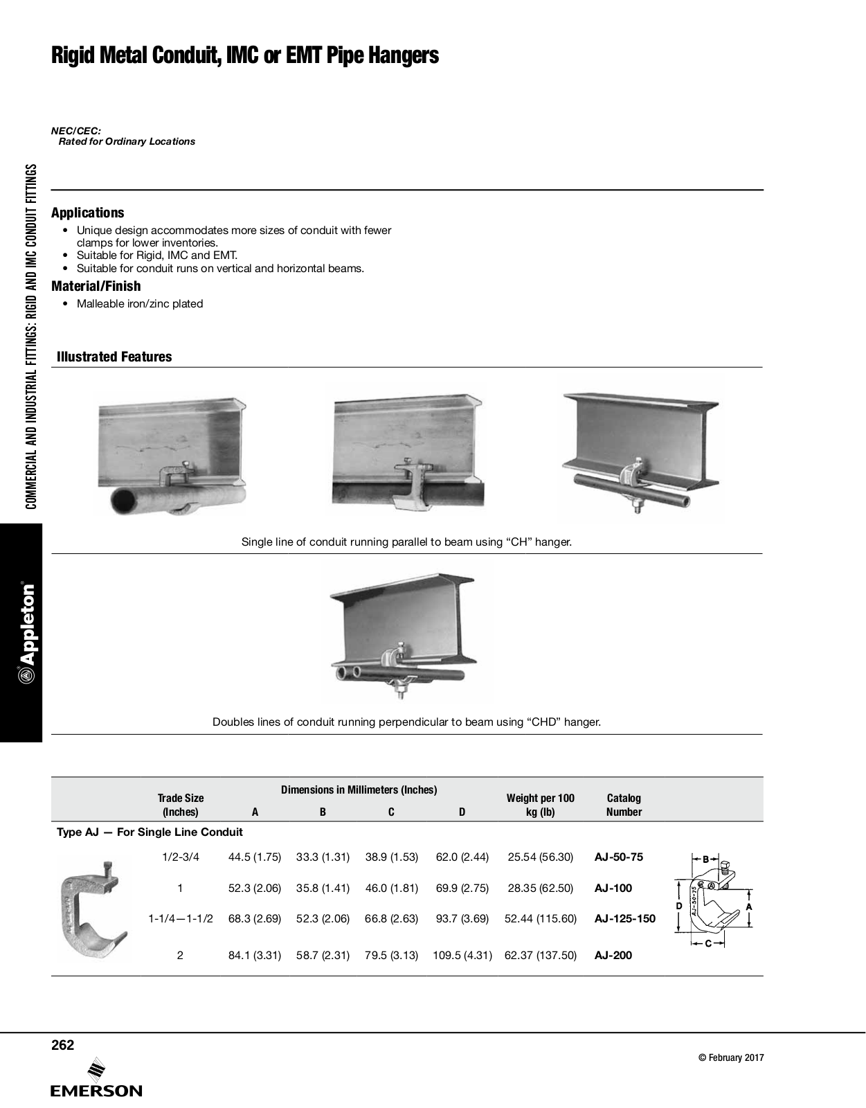 Appleton Rigid Metal Conduit, IMC Pipe Hangers, EMT Pipe Hangers Catalog Page