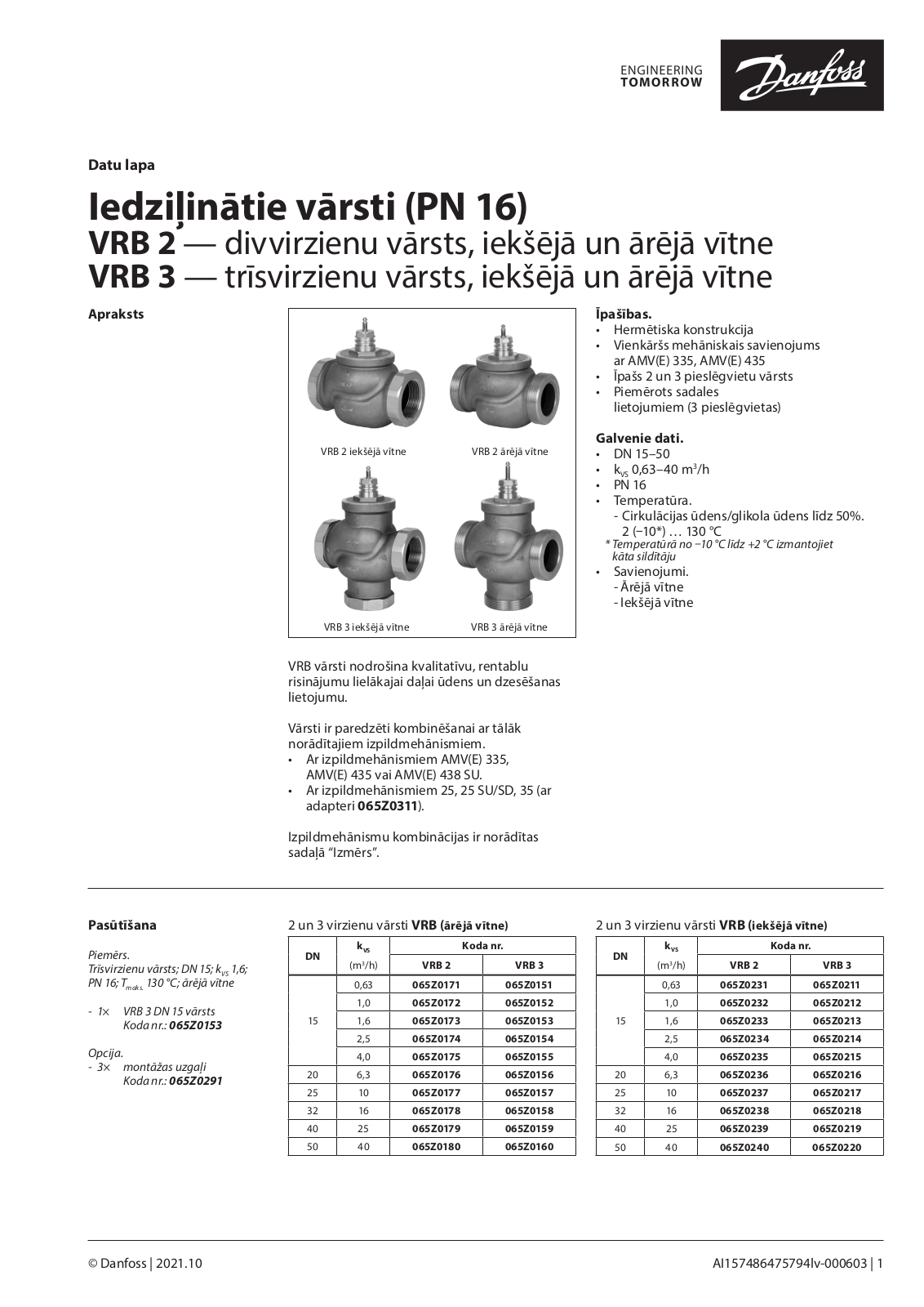 Danfoss VRB 2, VRB 3 Data sheet