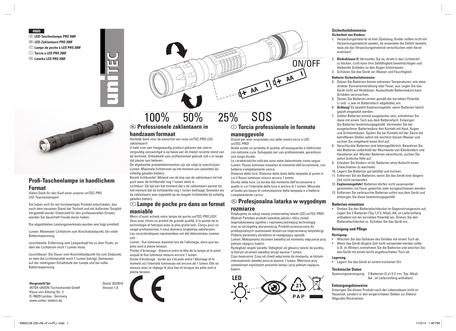 uniTEC Pro 200F operation manual