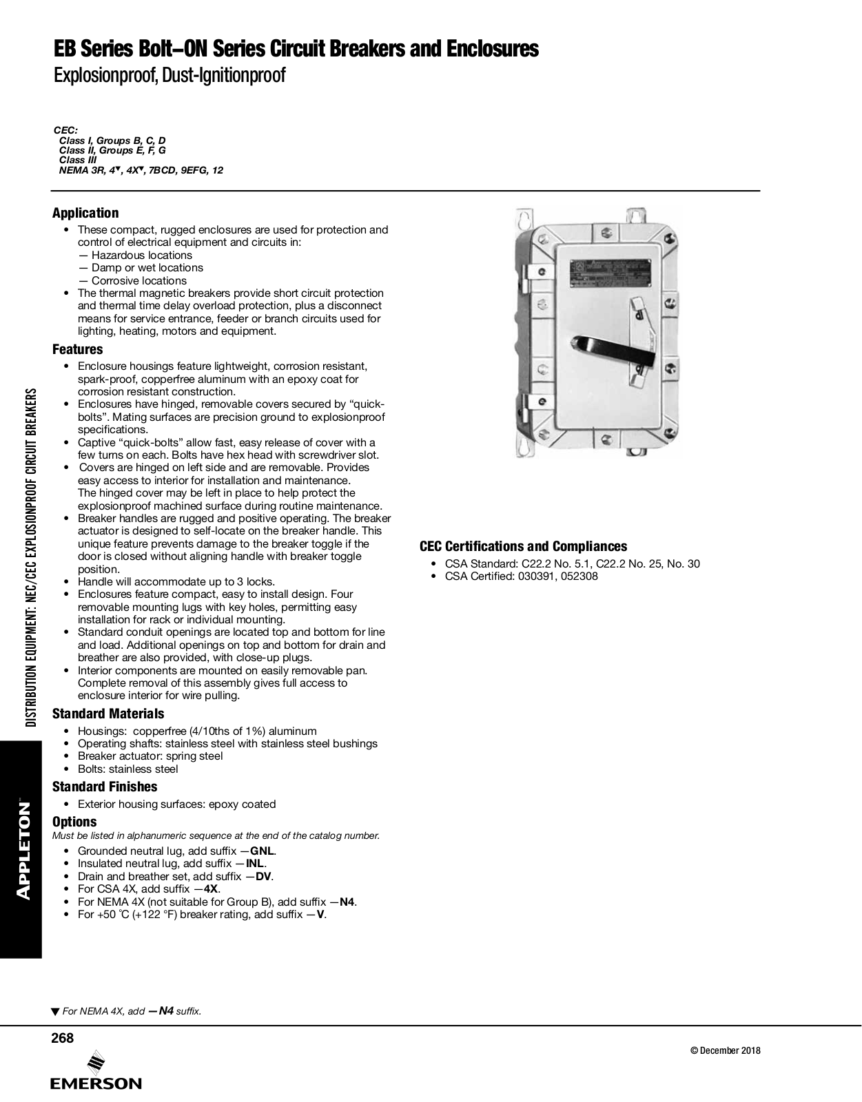 Appleton EB Series Bolt-ON Series Circuit Breakers and Enclosures Catalog Page