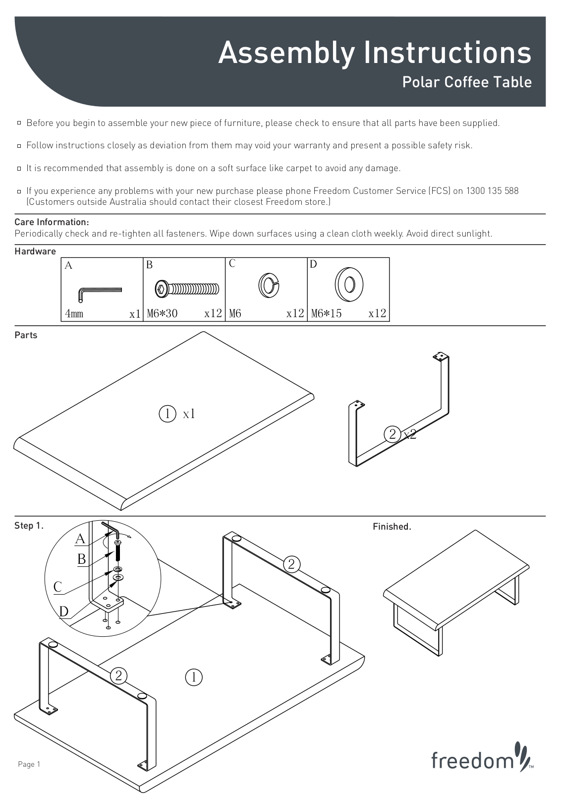 Freedom Polar Coffee Table Assembly Instruction