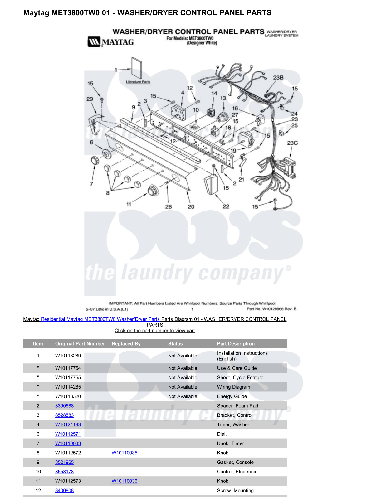 Maytag MET3800TW0/Dryer Parts Diagram