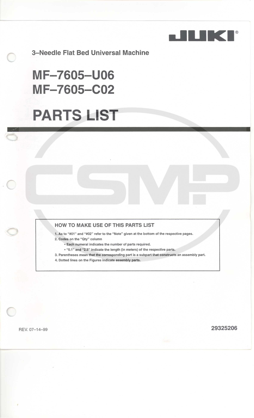 Juki MF7605UO6, MF7605C02 Parts Book