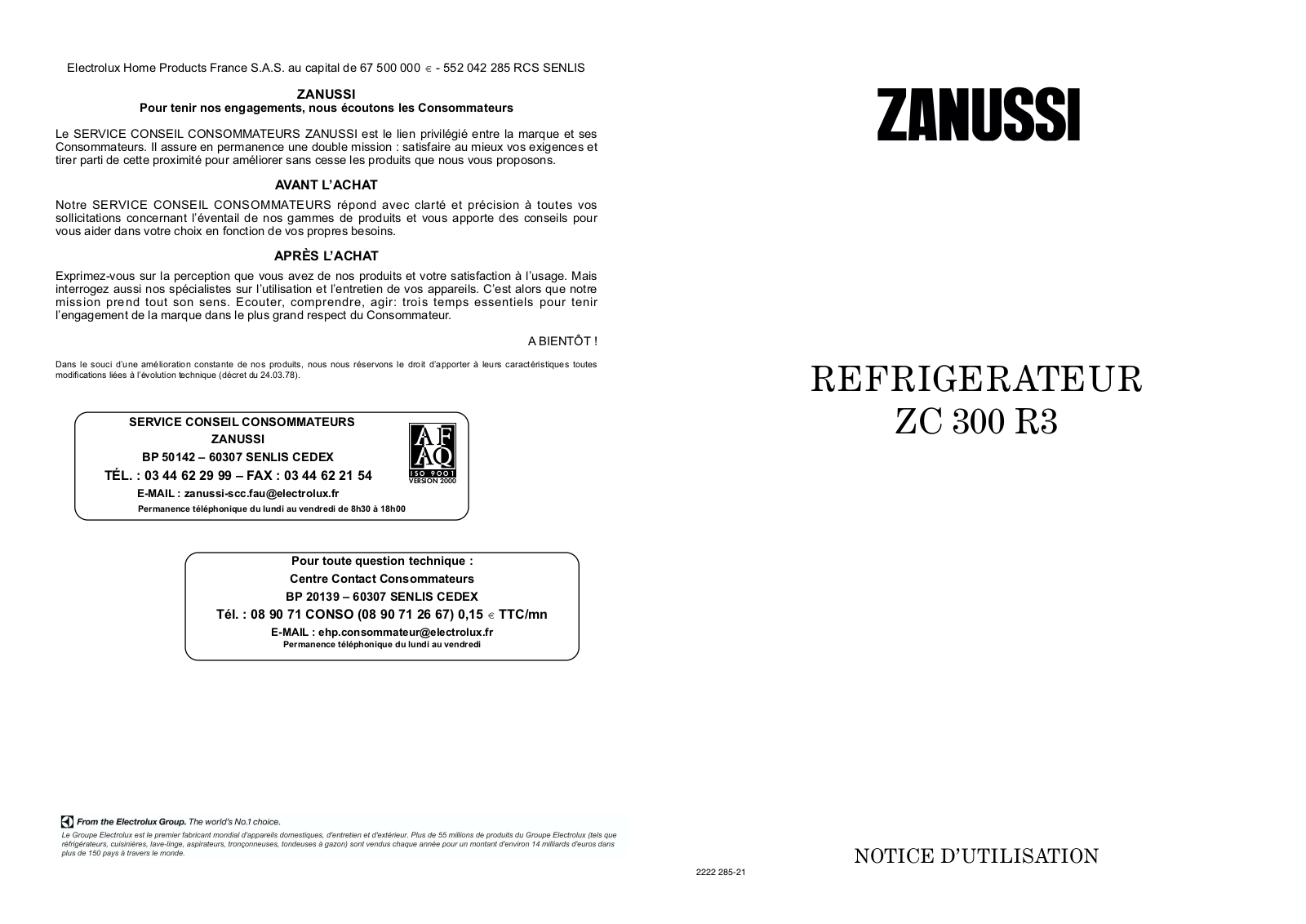 ZANUSSI ZC300R3 User Manual