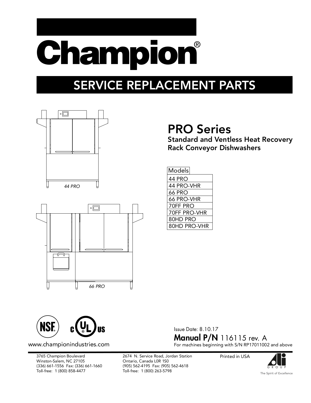 Champion 44 PRO Parts List