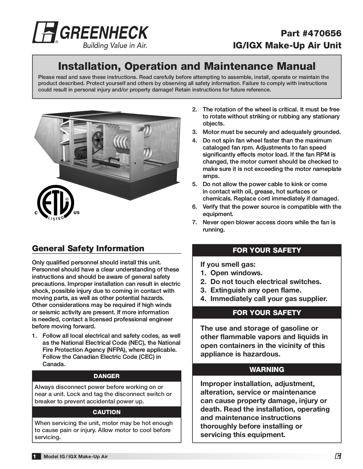 Greenheck IGX -H12 Installation  Manual