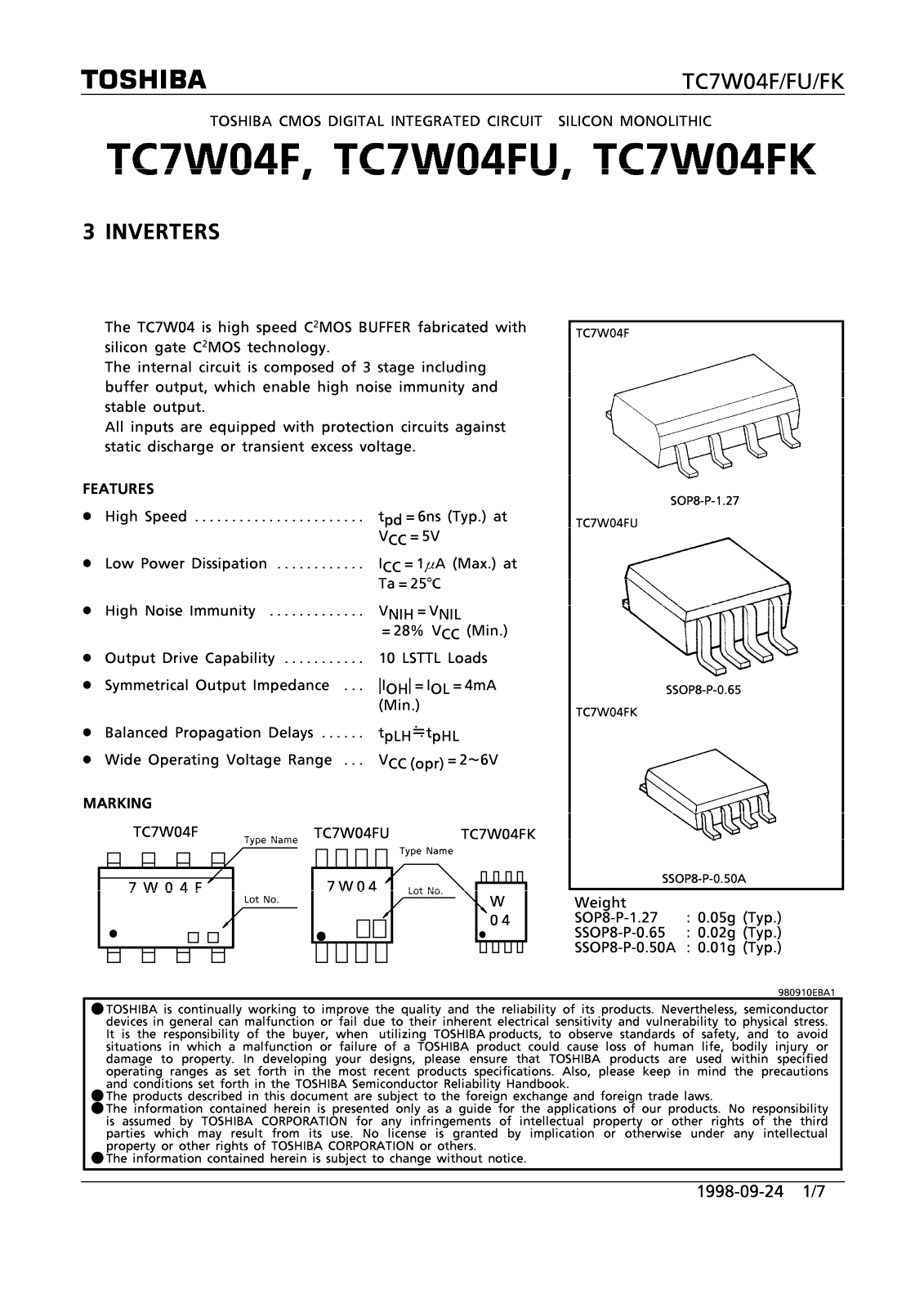 Toshiba TC7W04FK Datasheet