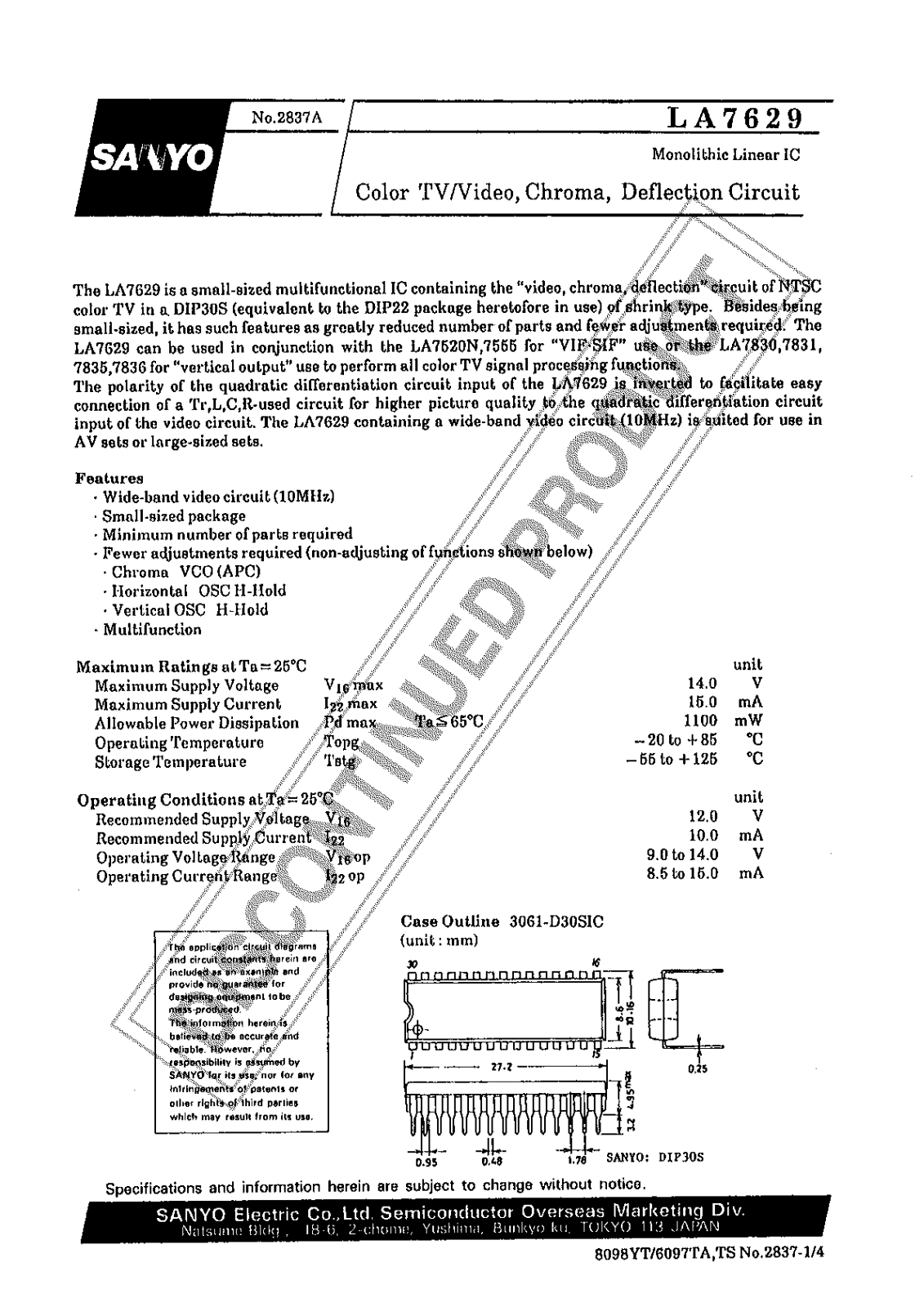 Sanyo LA7629 Specifications