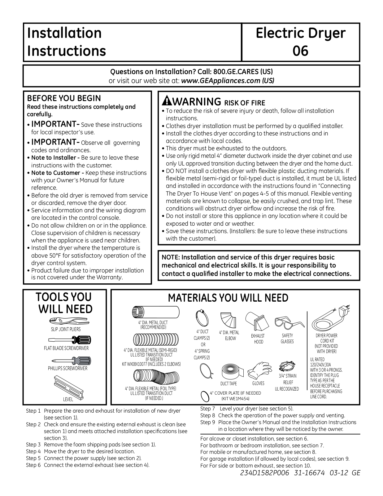 GE DMCD330EJWC, DCCB330EJWC, DNCD450EGWC Installation Guide