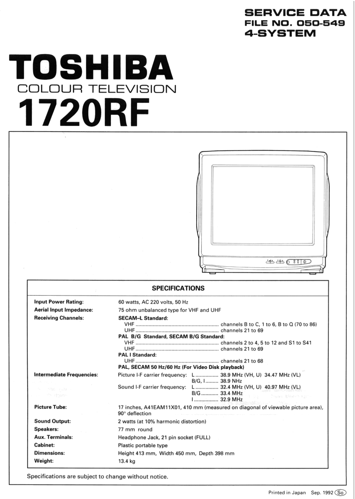 Toshiba 1720RF Schematic