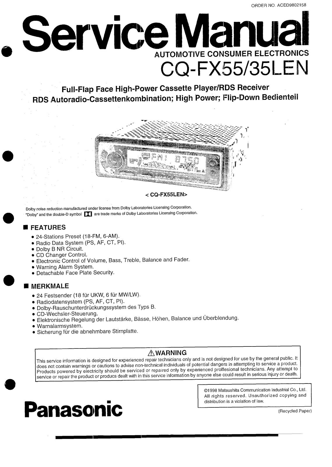 Panasonic CQ-FX55 Service Manual