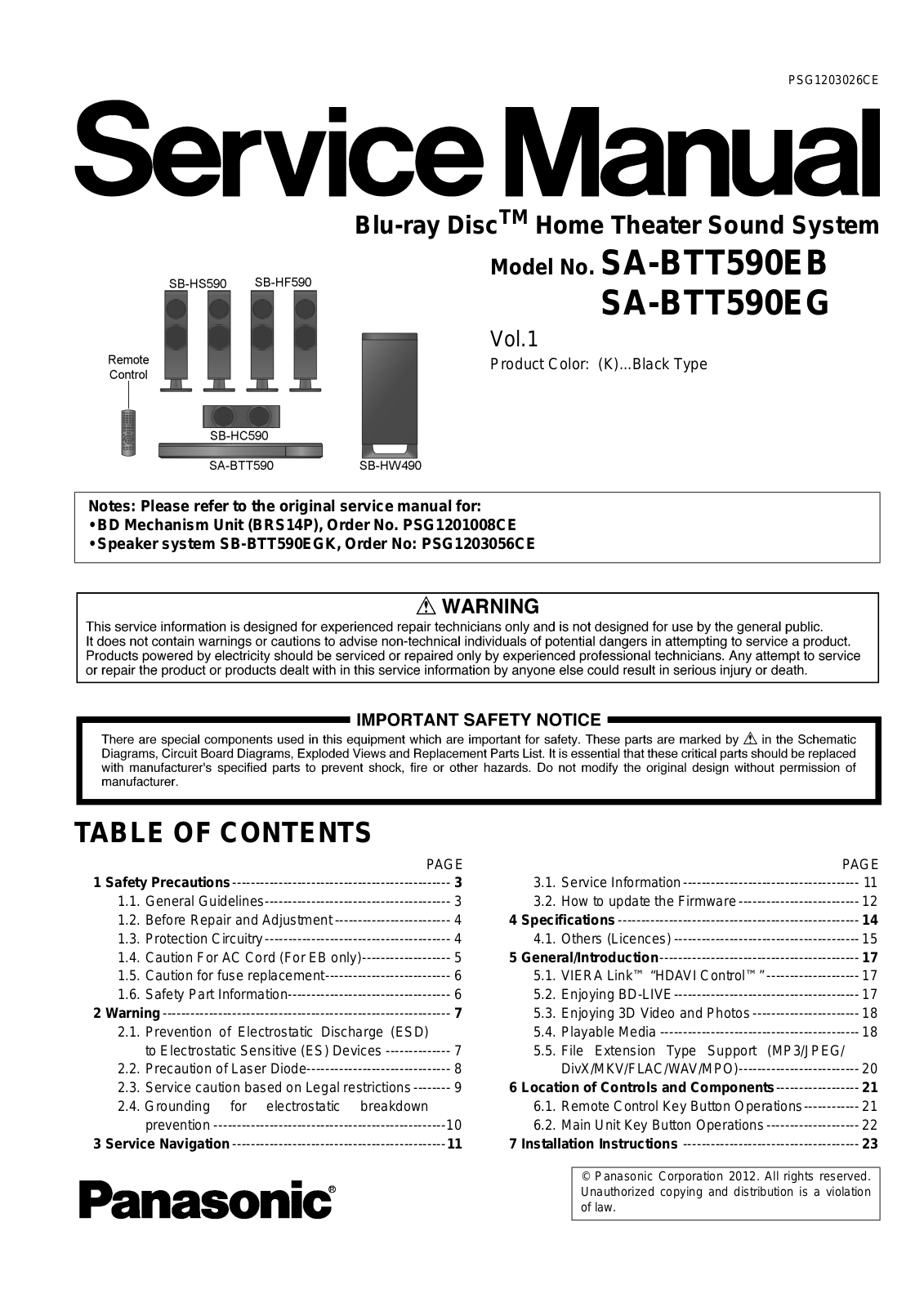 PANASONIC SA-BTT590EB, SA-BTT590EG Service Manual