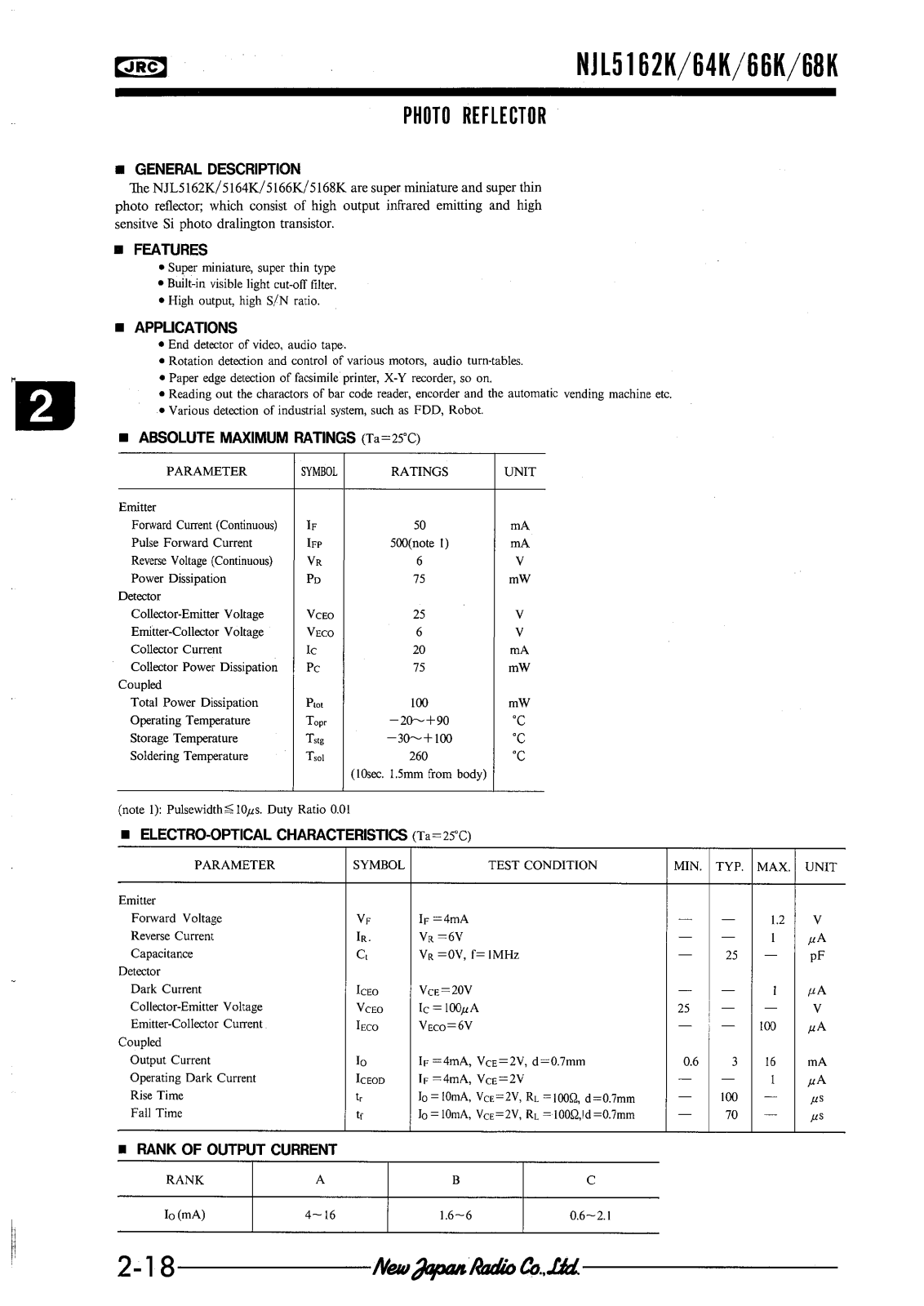 JRC NJL5164K-F10, NJL5164K-F2, NJL5164K-F3, NJL5168K, NJL5162K-F3 Datasheet