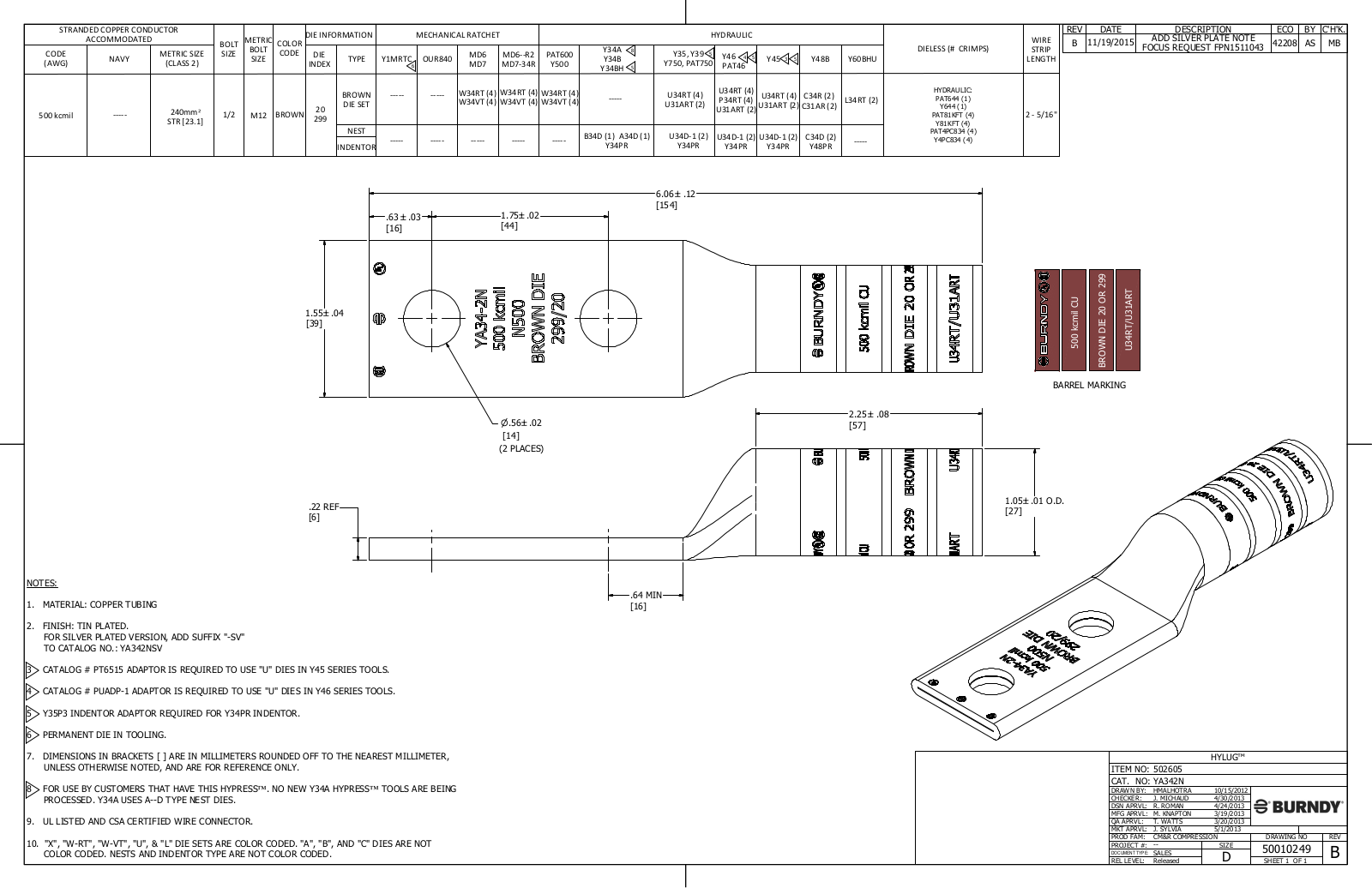 Burndy YA342N Data Sheet